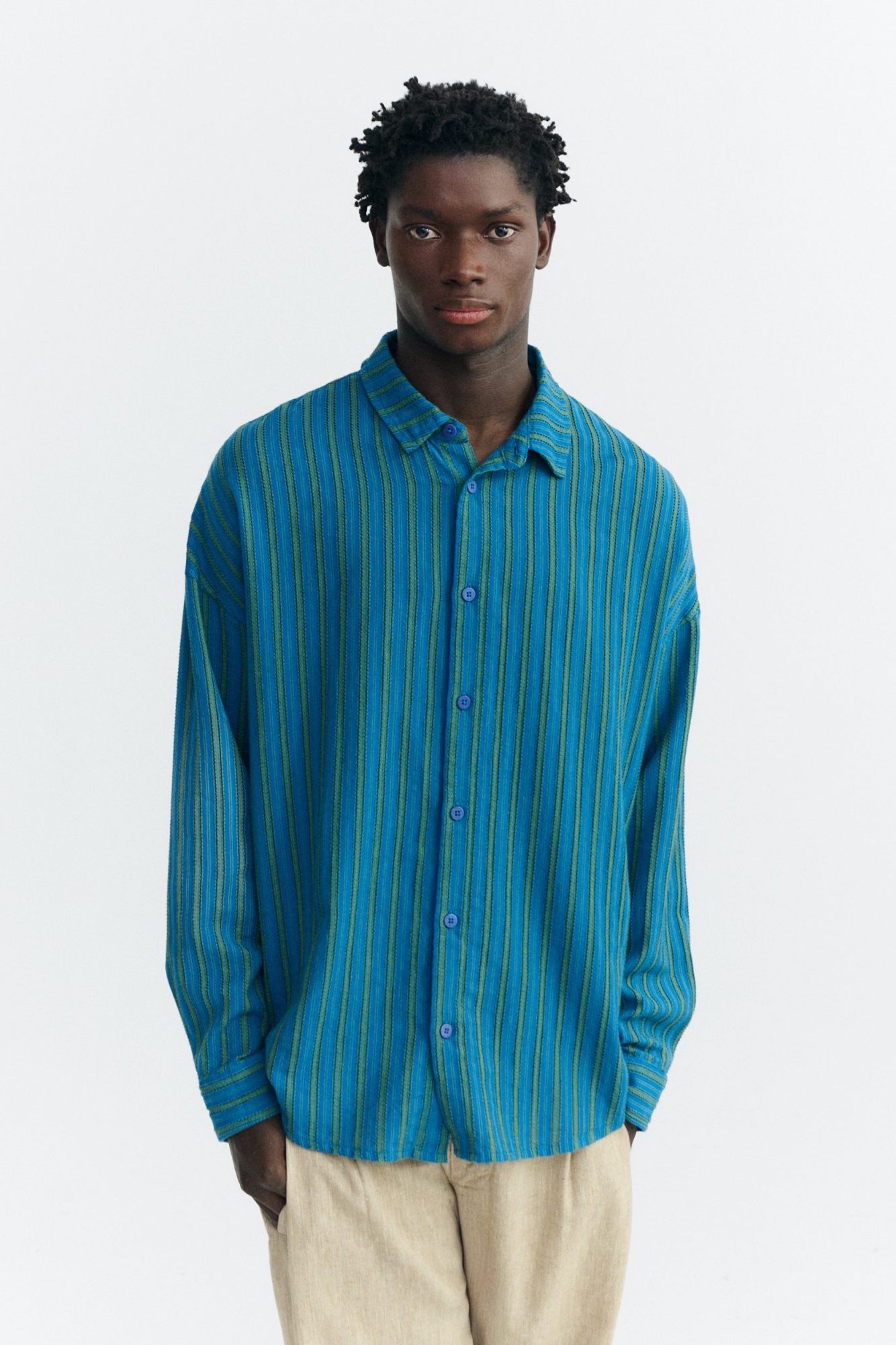 Image of Thinking MU mannen vegan Oversized Overhemd Haru Windsor Blauw