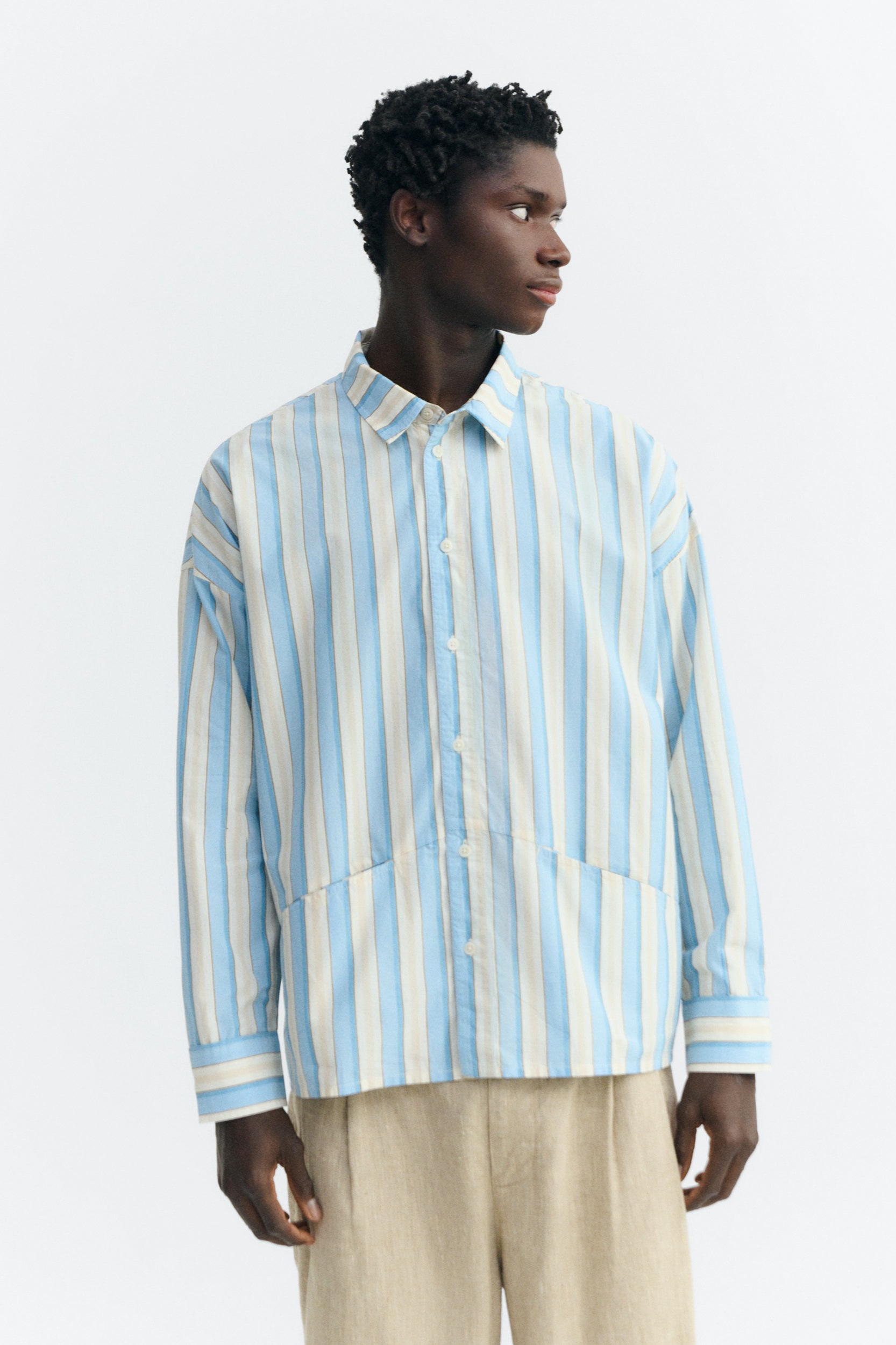 Image of Thinking MU mannen vegan Shirt Jim Blue Stripes