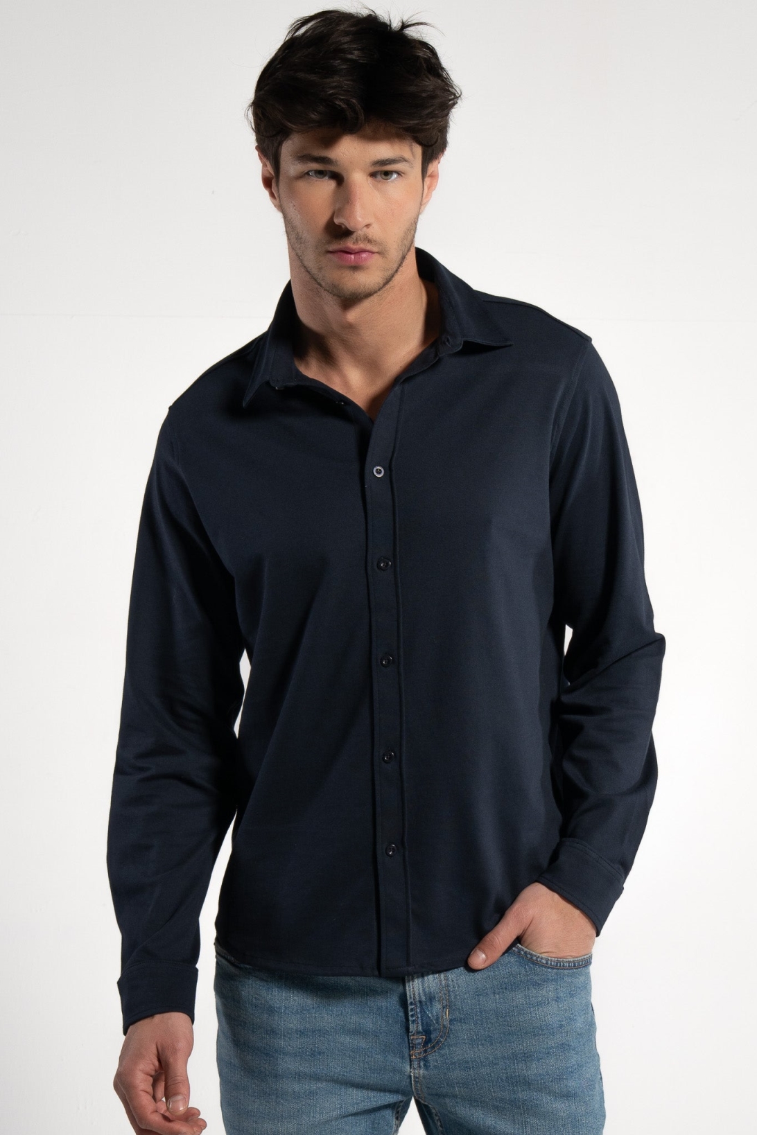 GORG Herren vegan Hemd Piqu&Atilde;&copy; Langarm Navy