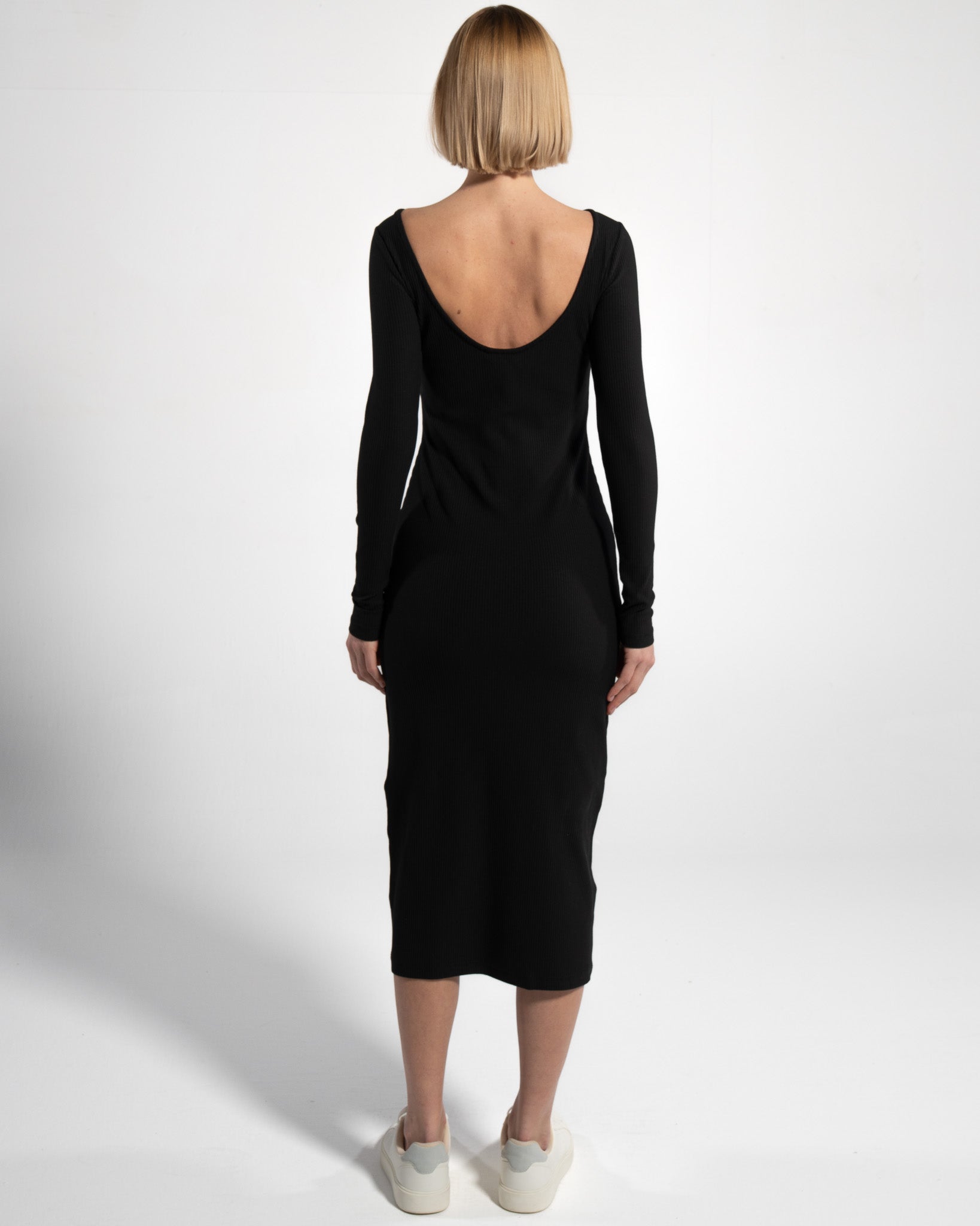 GORG womens vegan Dress Long Sleeve Ribbed Black