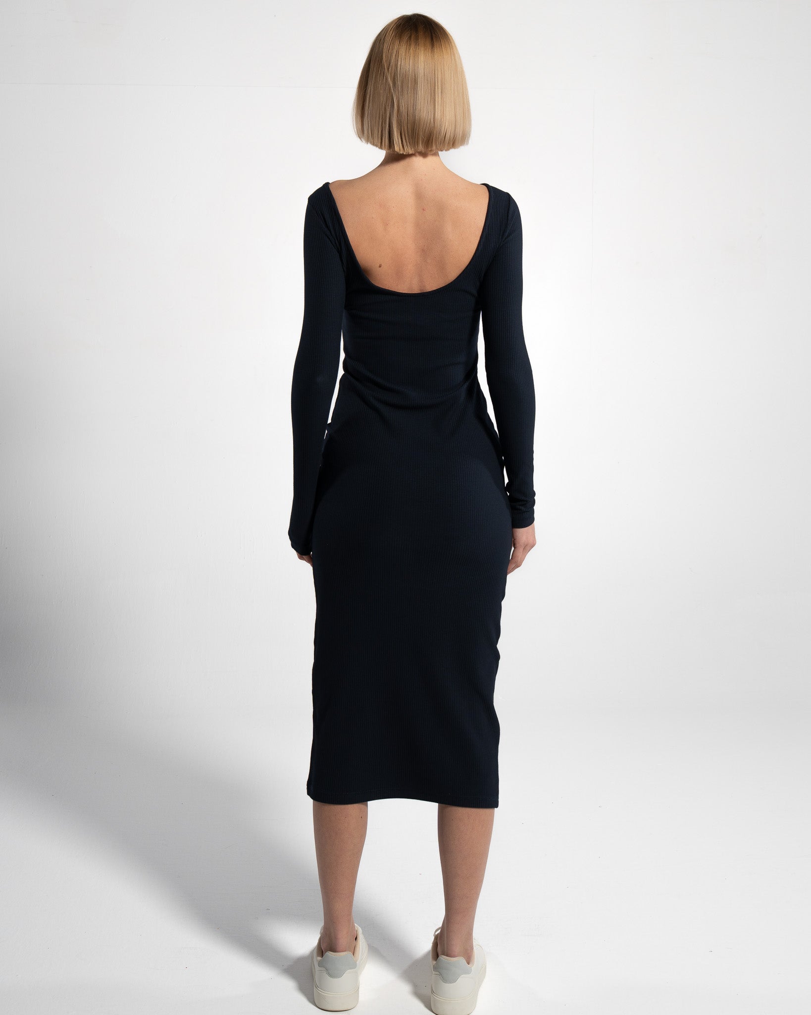 GORG womens vegan Dress Long Sleeve Ribbed Navy