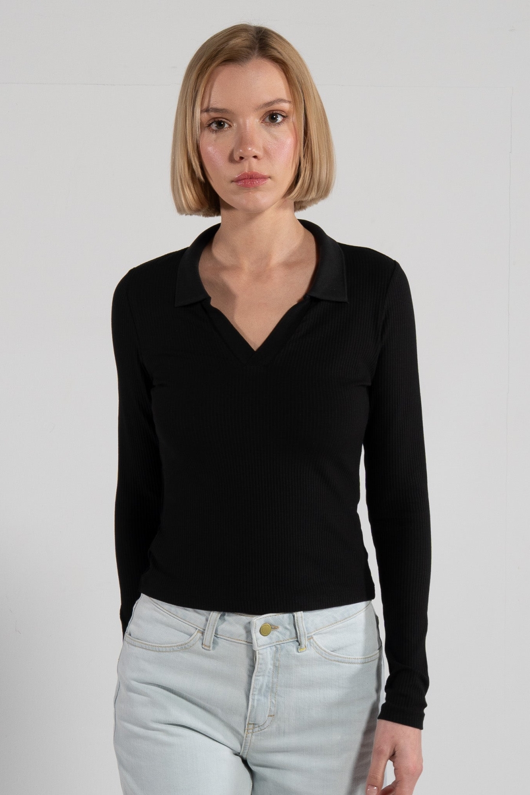 GORG womens vegan Top Long Sleeve Ribbed Black