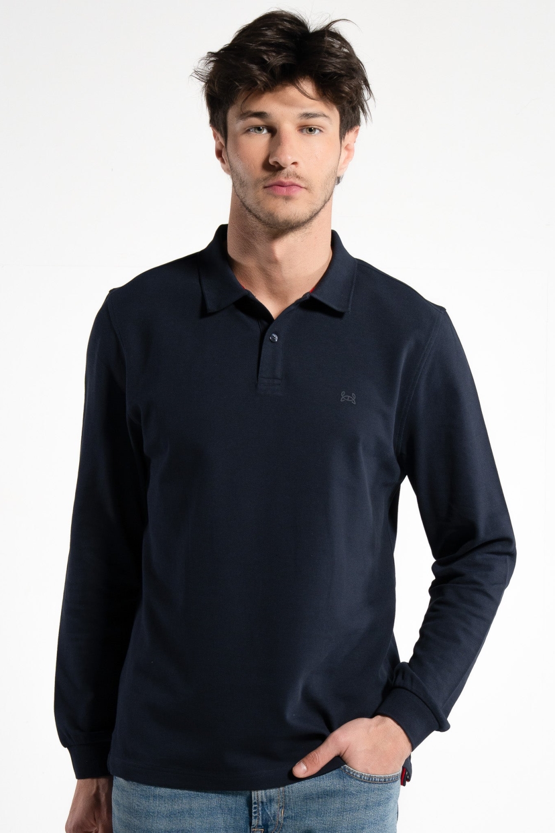 GORG men vegan Polo Shirt Long Sleeve Navy