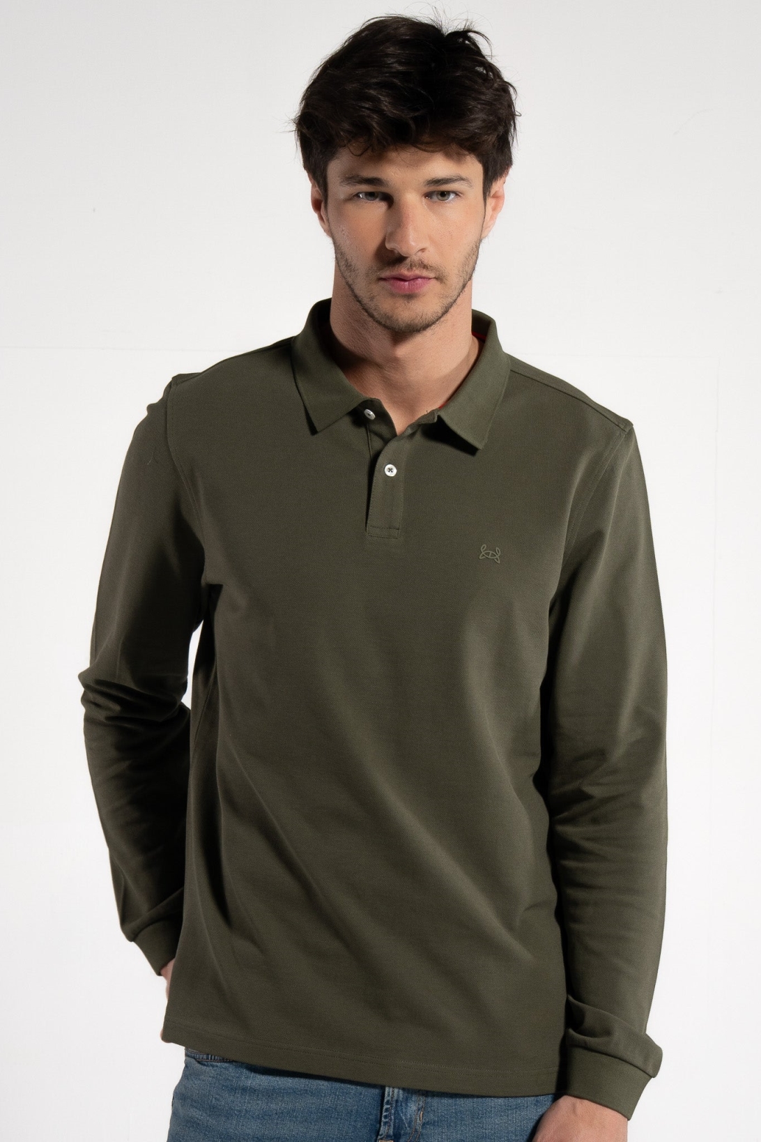 GORG men vegan Polo Shirt Long Sleeve Grape Leaf Green