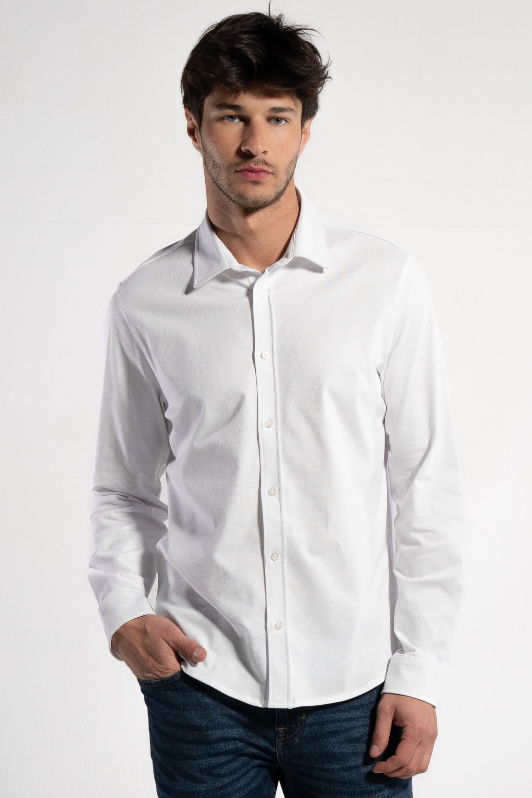 GORG Herren vegan Hemd Piqu&Atilde;&copy; Lang&Atilde;&curren;rmelig Wei&Atilde;Ÿ