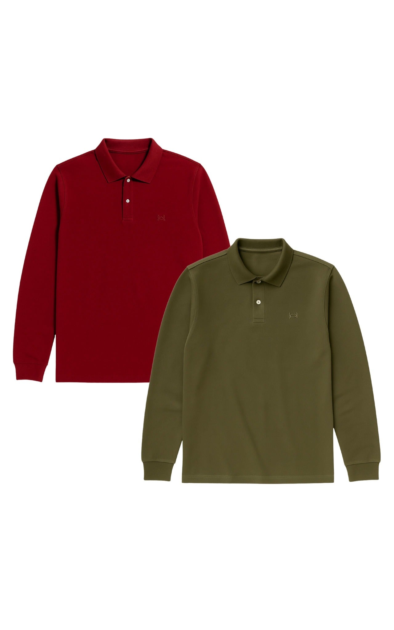 Image of GORG mannen vegan Multipack 2 Poloshirts Met Lange Mouwen Bordeauxrood/Druivenblad