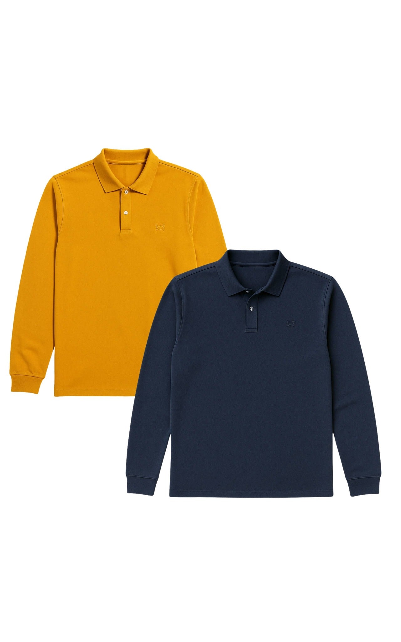 Image of GORG mannen vegan Multipack Van 2 Poloshirts Met Lange Mouwen, Marineblauw/Mosterdgeel