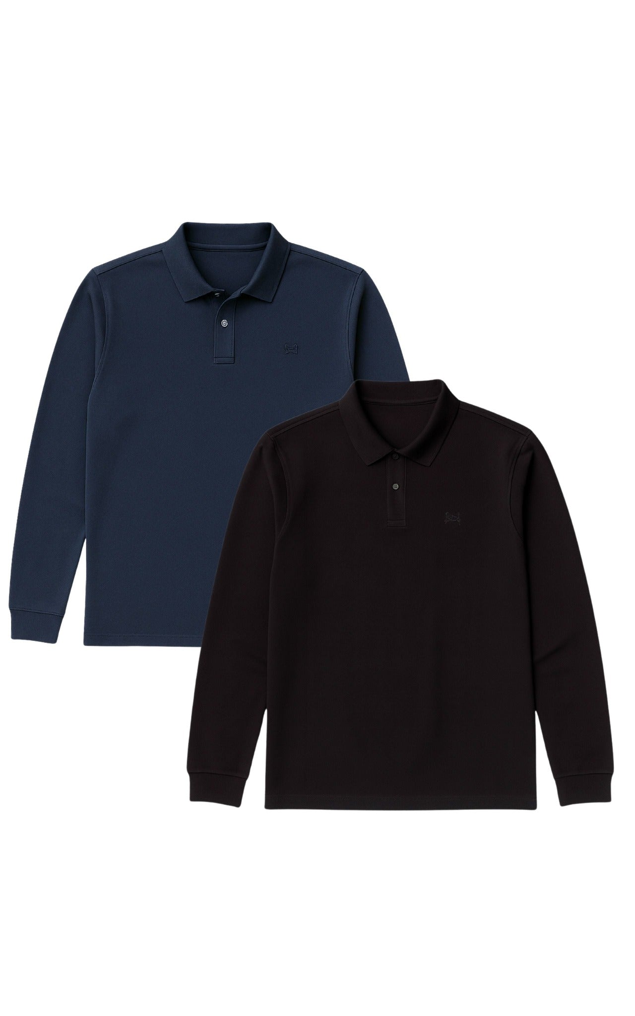 Image of GORG mannen vegan Multipack Van 2 Poloshirts Met Lange Mouwen, Marineblauw/Zwart
