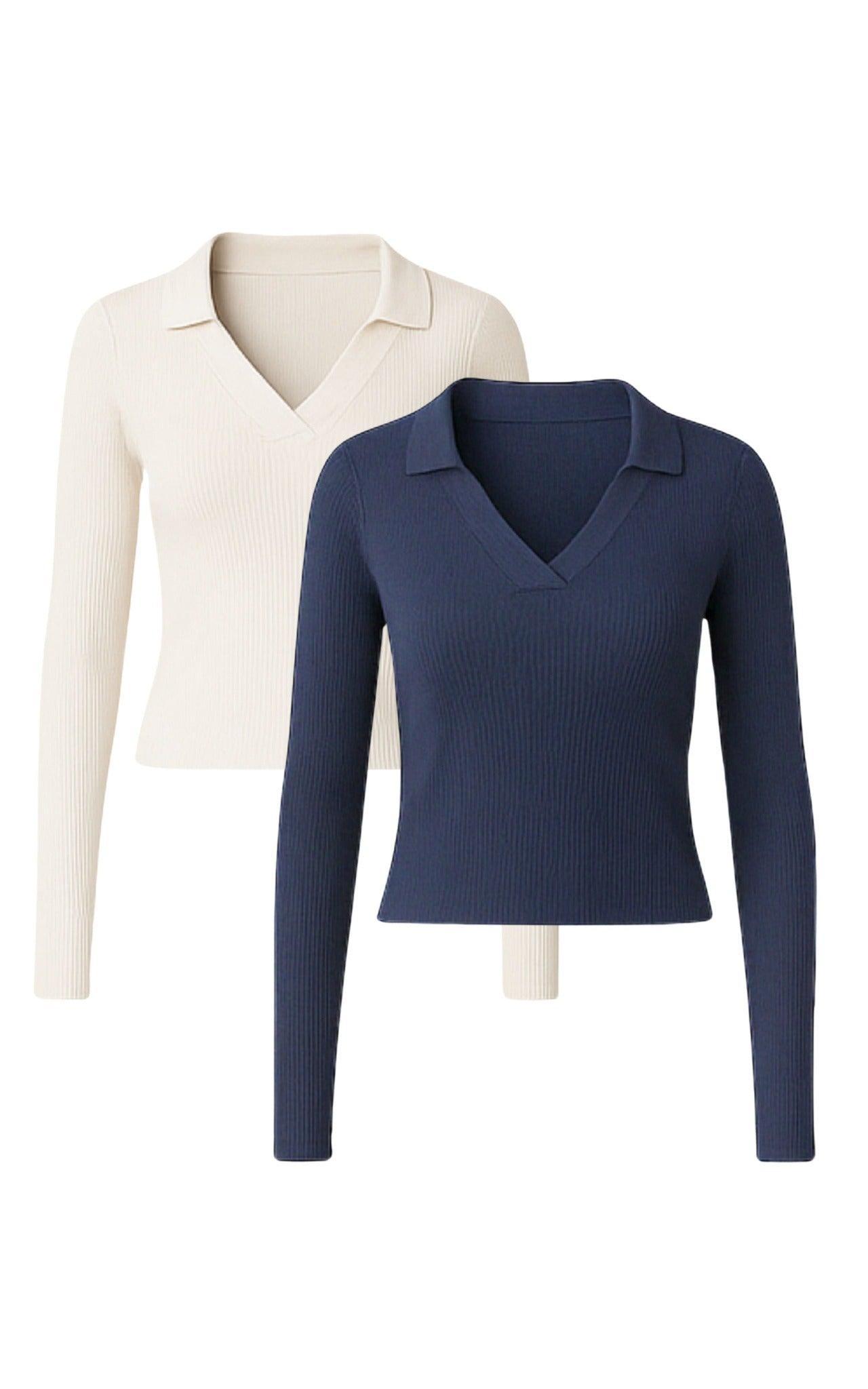 Image of GORG dames vegan Multipack 2x Longsleeves Marineblauw/Zachtbeige