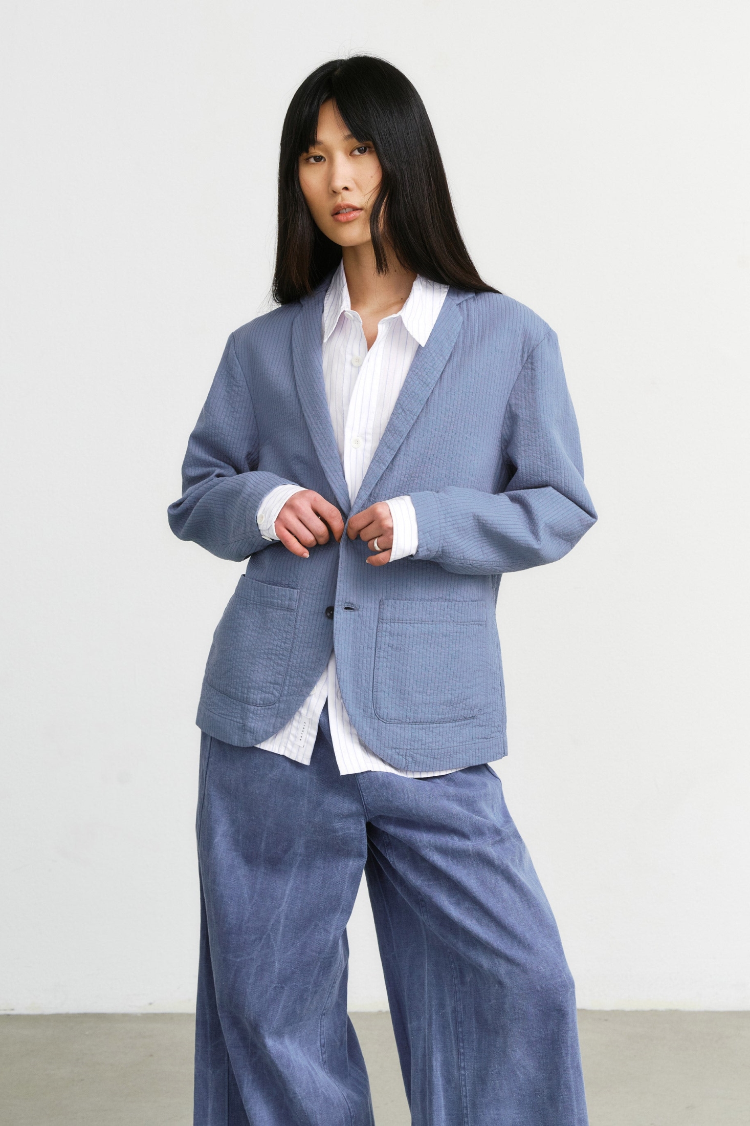 Image of Rotholz dames vegan Blazer Werkkleding Steenblauw