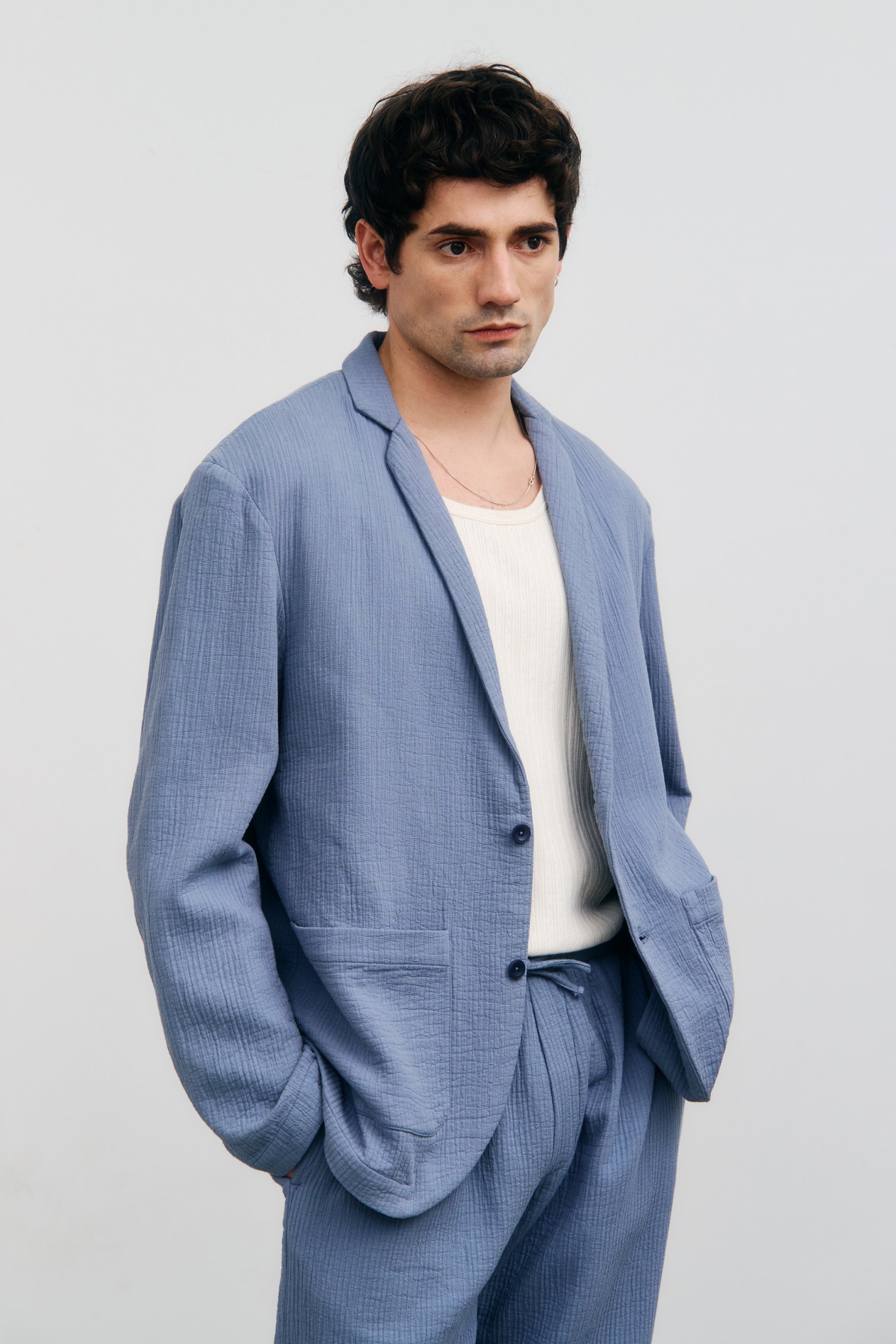 Image of Rotholz mannen vegan Blazer Werkkleding Steenblauw
