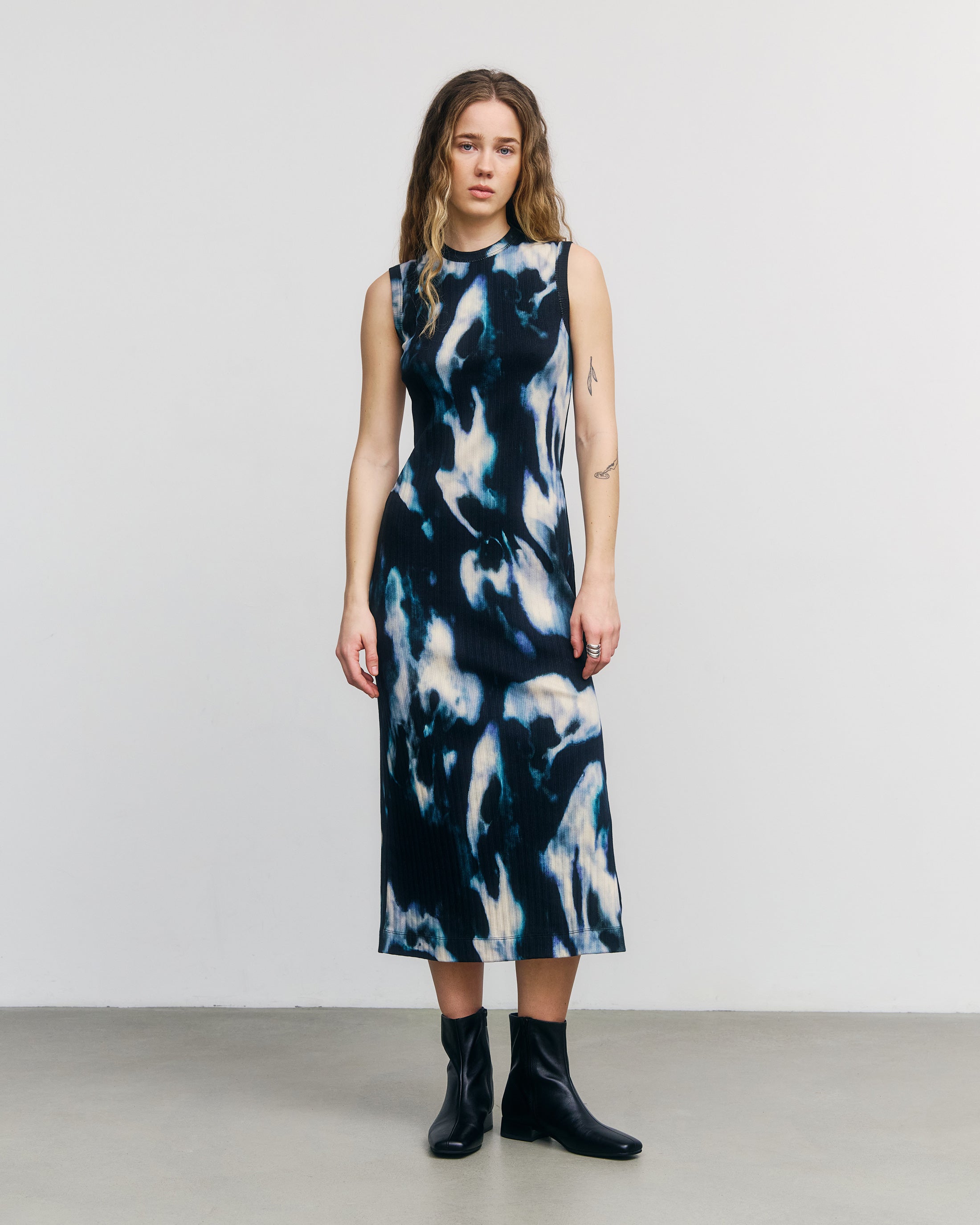 Rotholz womens vegan Dress Ribbed Tie Dye True Black