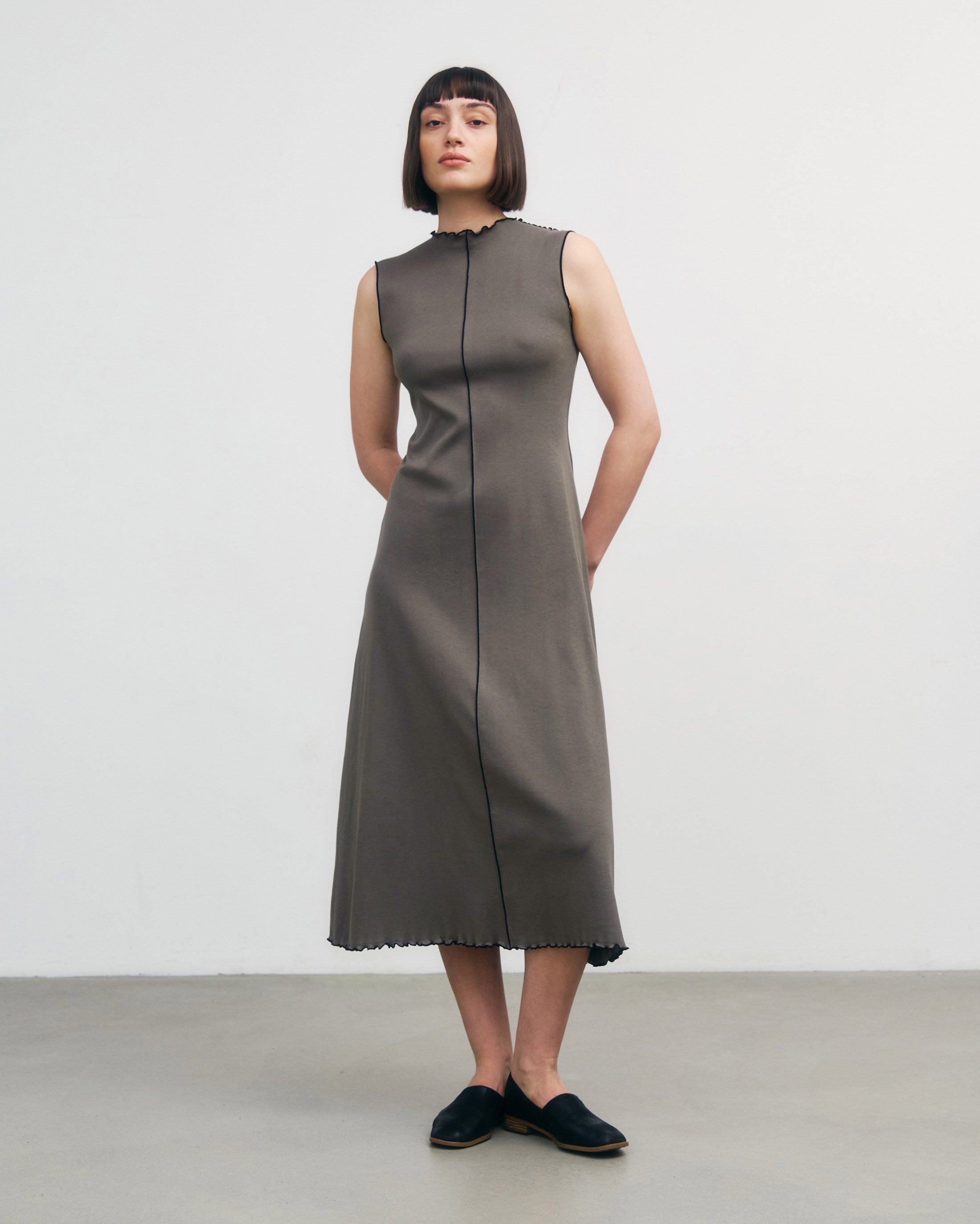 Rotholz womens vegan Dress Pin Tucked Fawn Gray