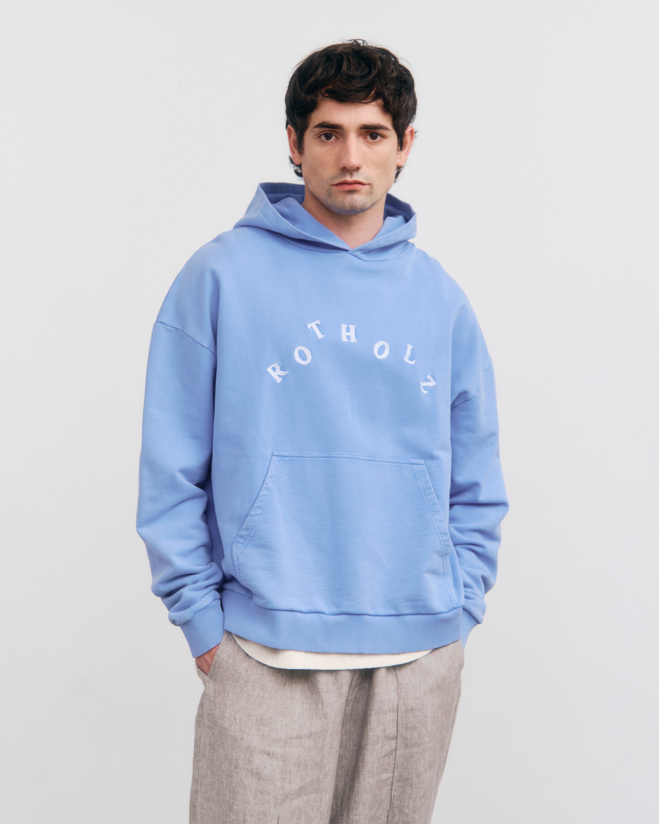 Rotholz men vegan Hoodie Logo Faded Blue