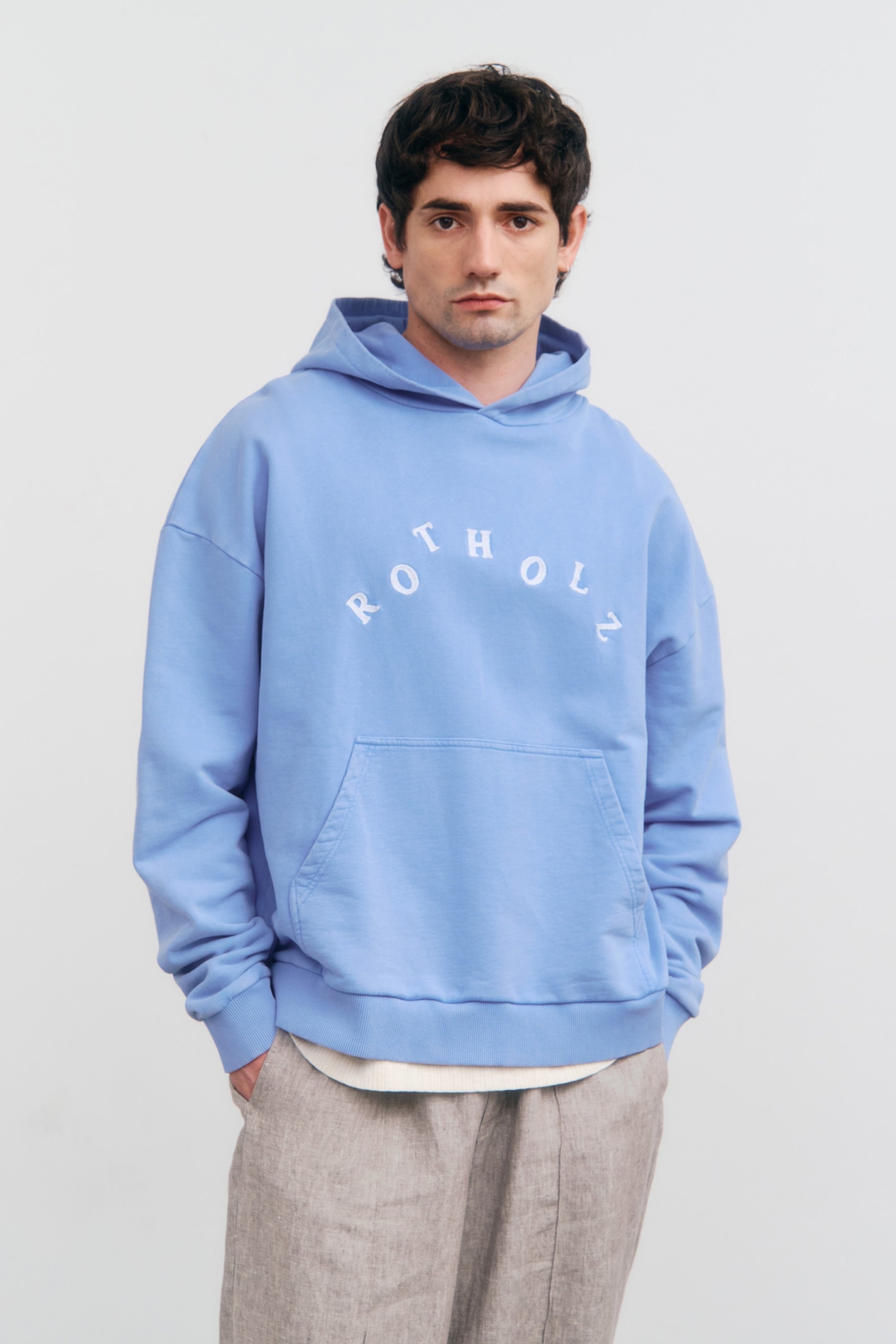 Image of Rotholz mannen vegan Hoodie Met Logo In Vervaagd Blauw