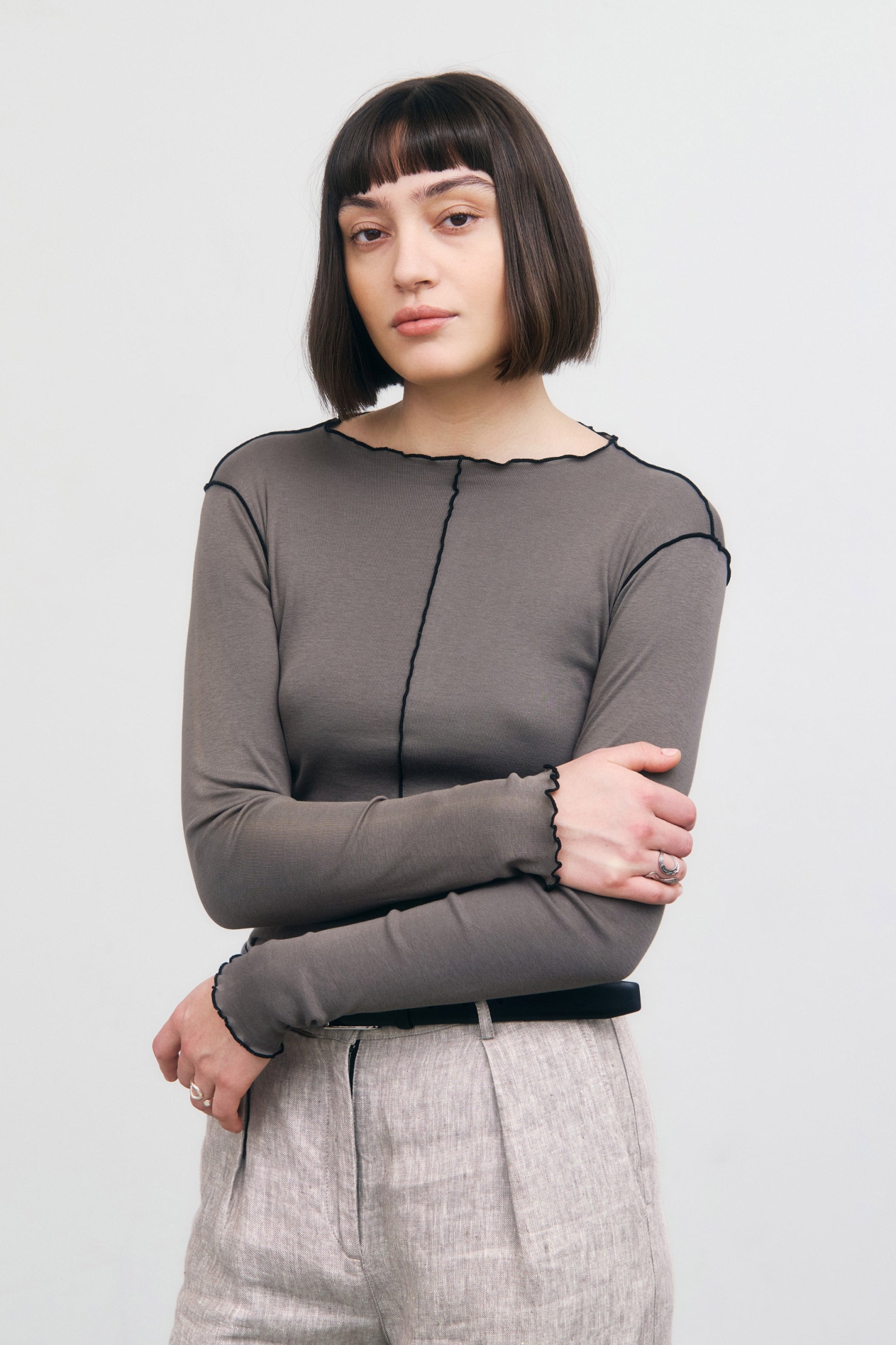 Image of Rotholz dames vegan Lange Mouwen Met Plooien, Lichtgrijs