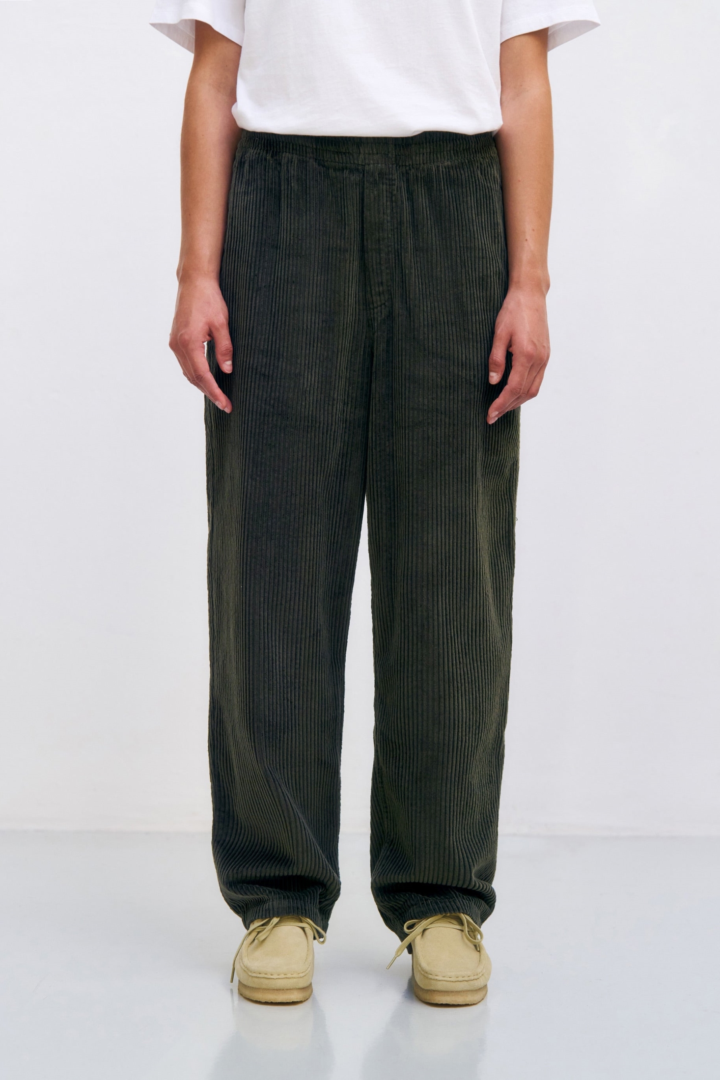 Image of Rotholz dames vegan Broek Met Wijde Pijpen En Ribstof, Donkergroen