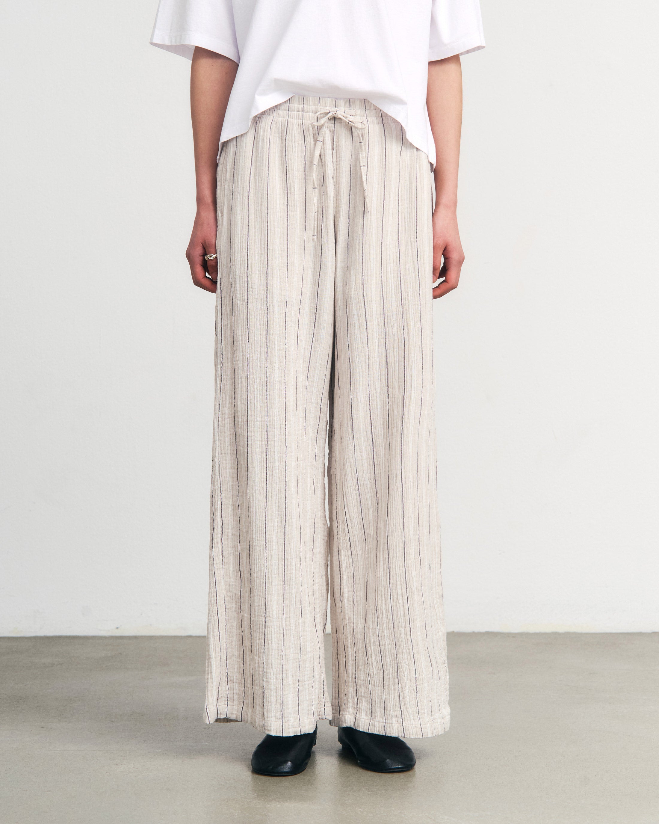 Rotholz womens vegan Pants Lightweight Flared Sand Stripe