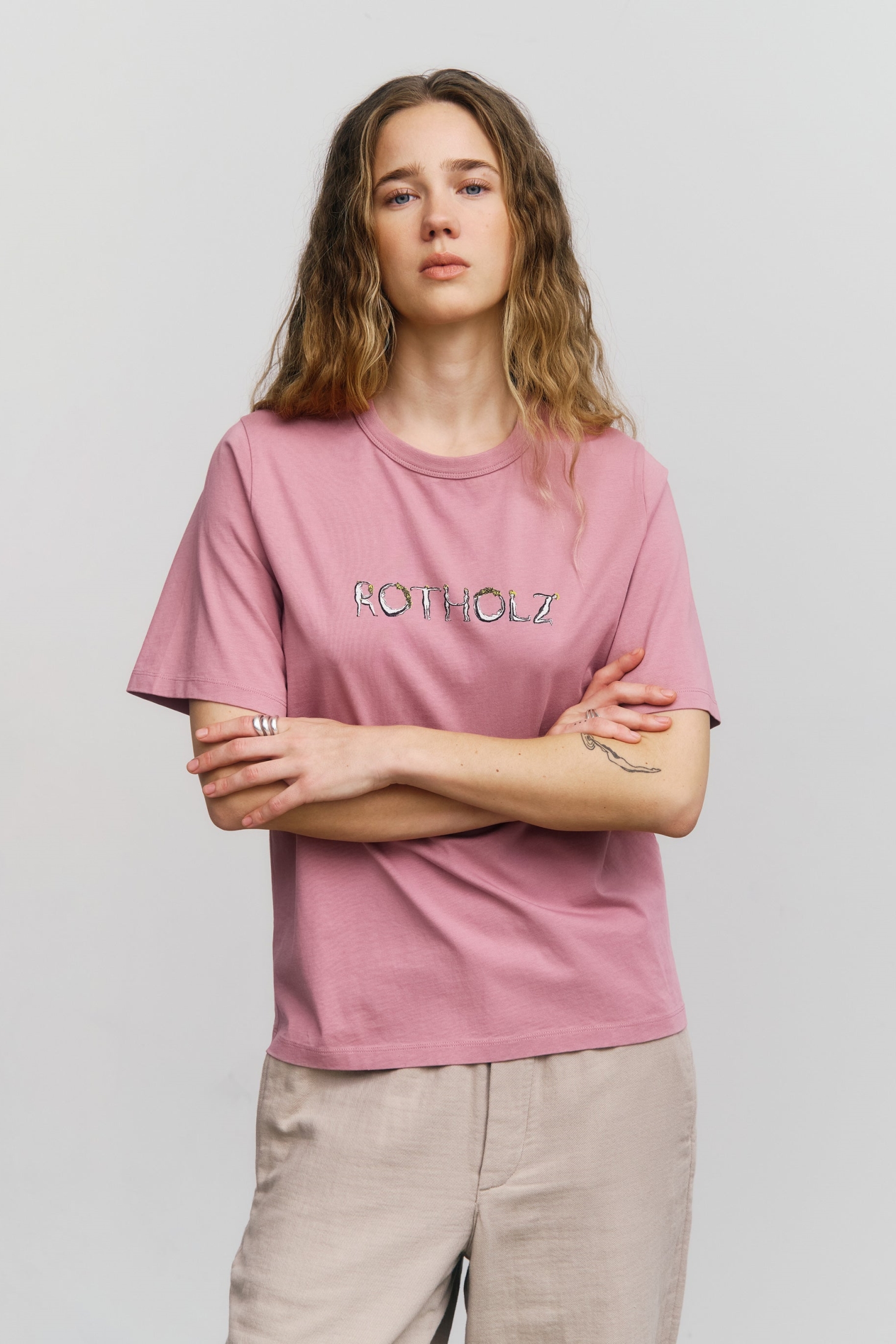 Rotholz womens vegan T-Shirt Logo Stone Pink