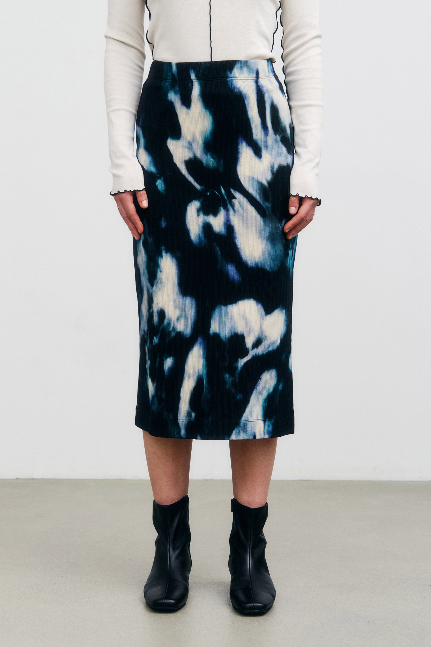 Image of Rotholz dames vegan Geribbelde Rok Met Tie-Dye Print, Echt Zwart