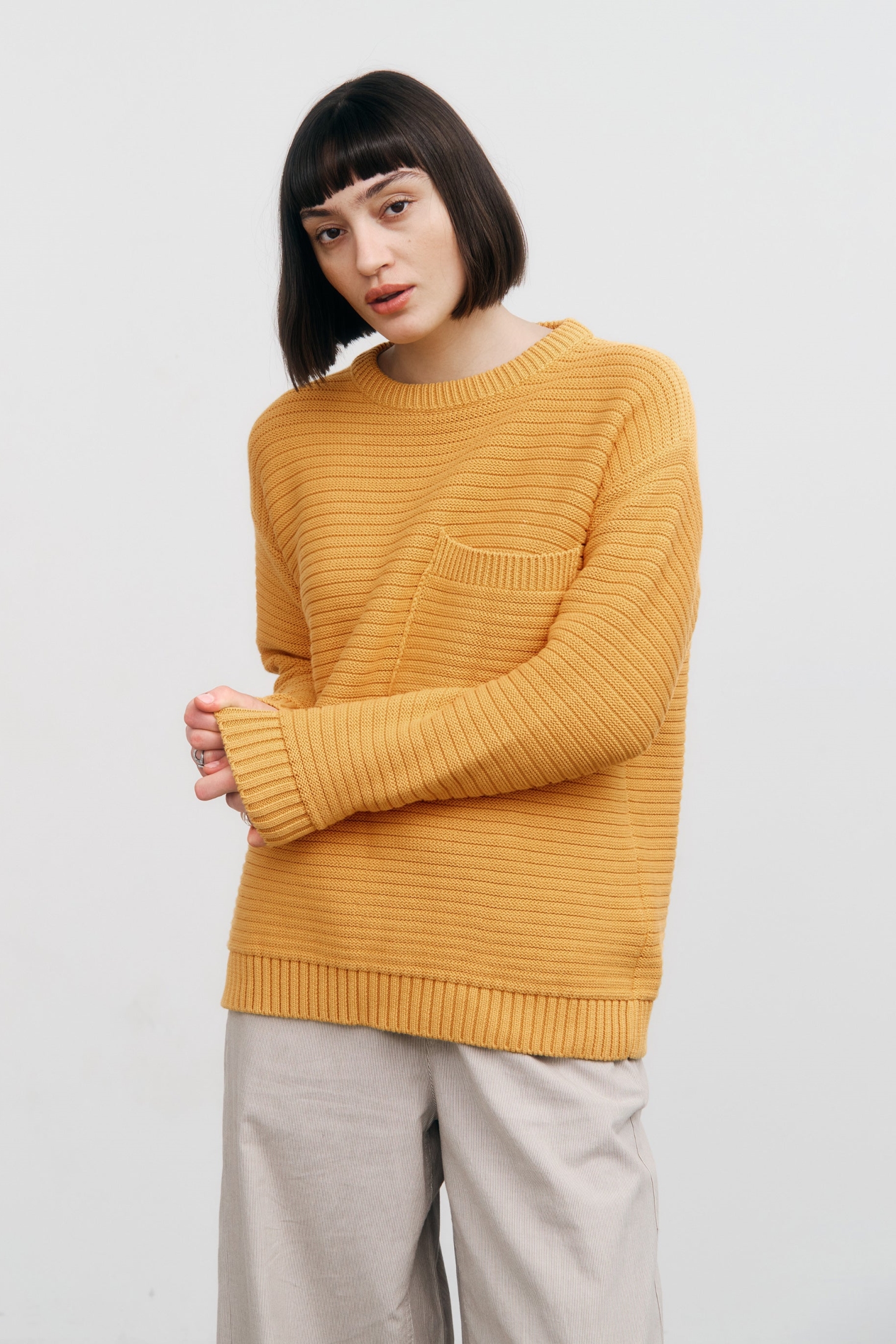 Image of Rotholz dames vegan Gebreide Trui Met Ribbels, Geel