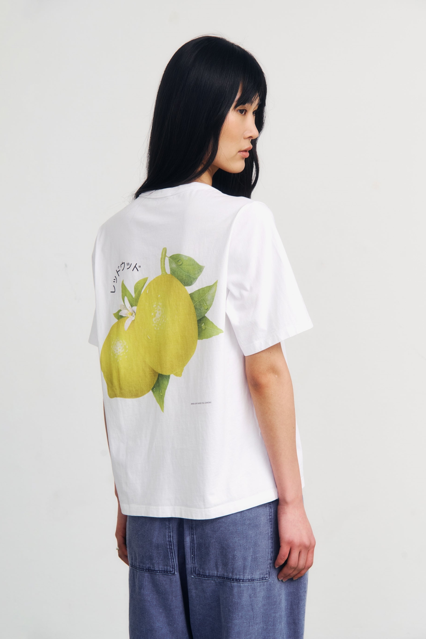 Image of Rotholz dames vegan T-Shirt Met Citroenprint, Wit