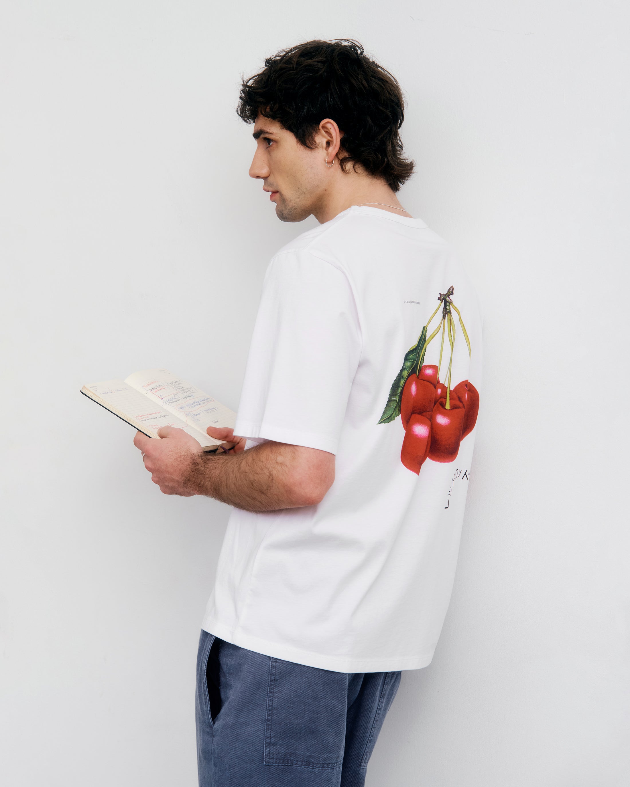 Rotholz men vegan T-Shirt Cherry Print Classic White