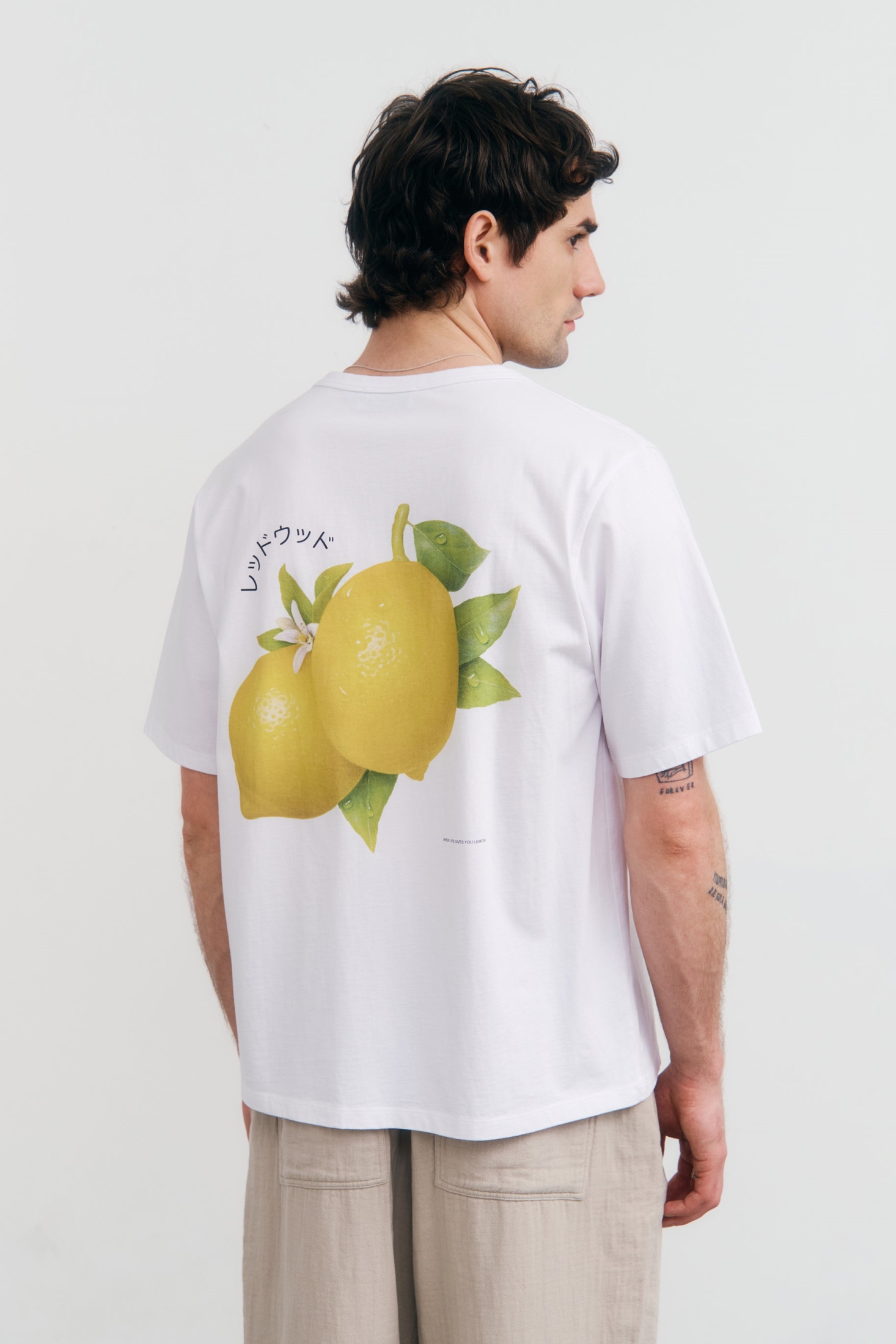 Image of Rotholz mannen vegan T-Shirt Met Citroenprint, Klassiek Wit