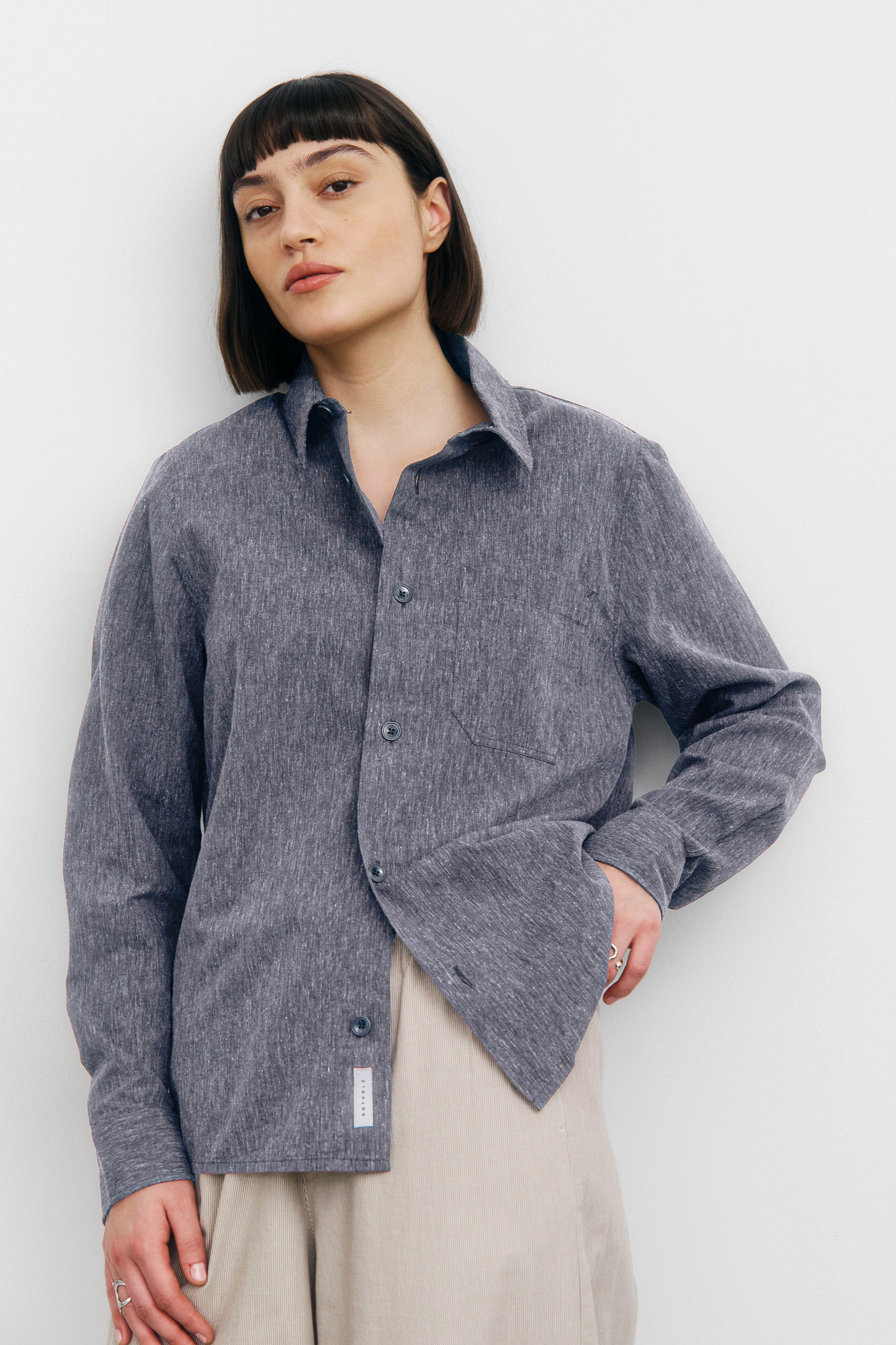 Image of Rotholz dames vegan Overhemd GemÃªleerd Gespikkeld Marineblauw