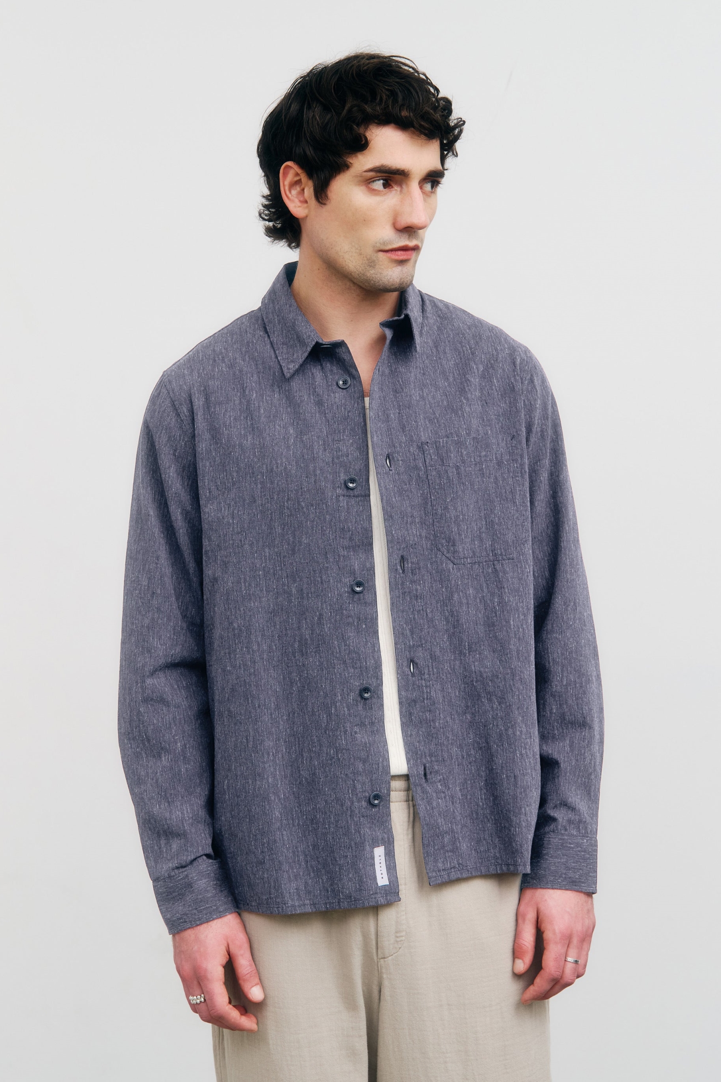 Image of Rotholz mannen vegan Overhemd GemÃªleerd Gespikkeld Marineblauw