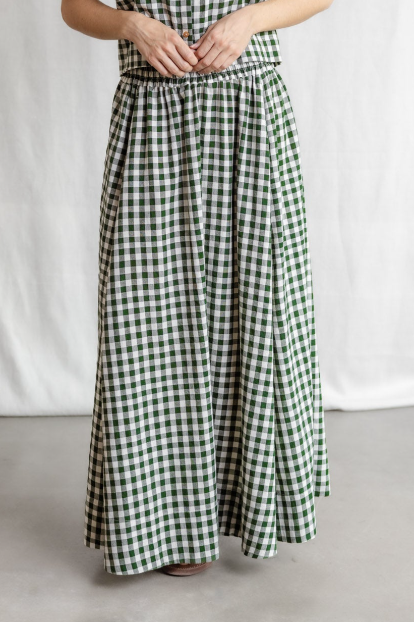 Image of Jyoti Fair Works dames vegan Maxi Rok Jharna Met Ruitjespatroon, Groen/Wit
