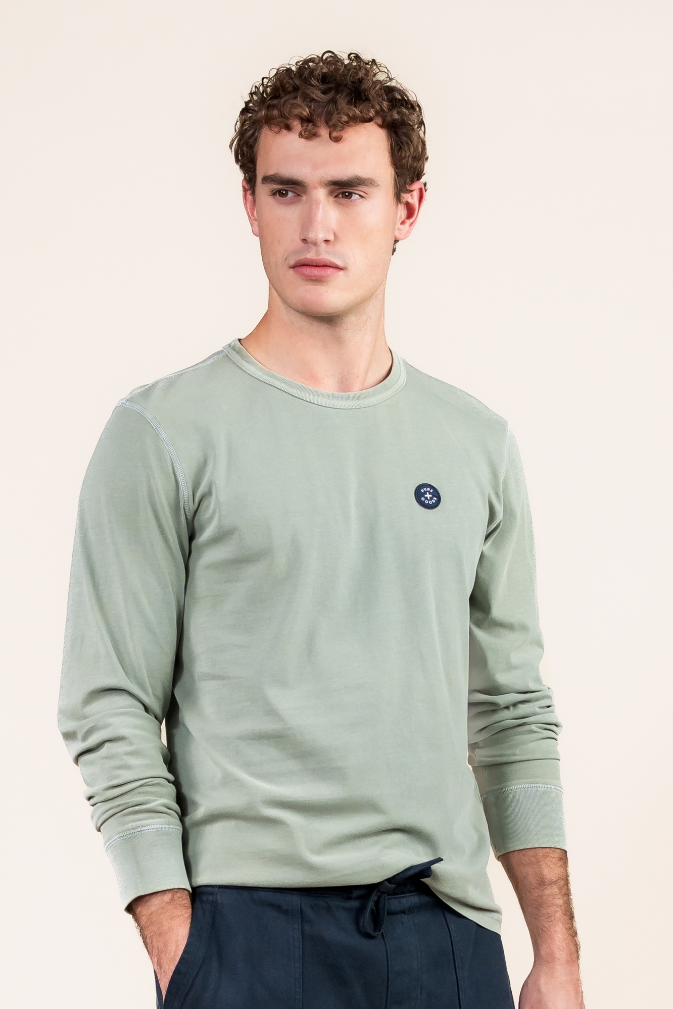 Image of Kuyichi mannen vegan Lange Mouwen Mason Saliegroen