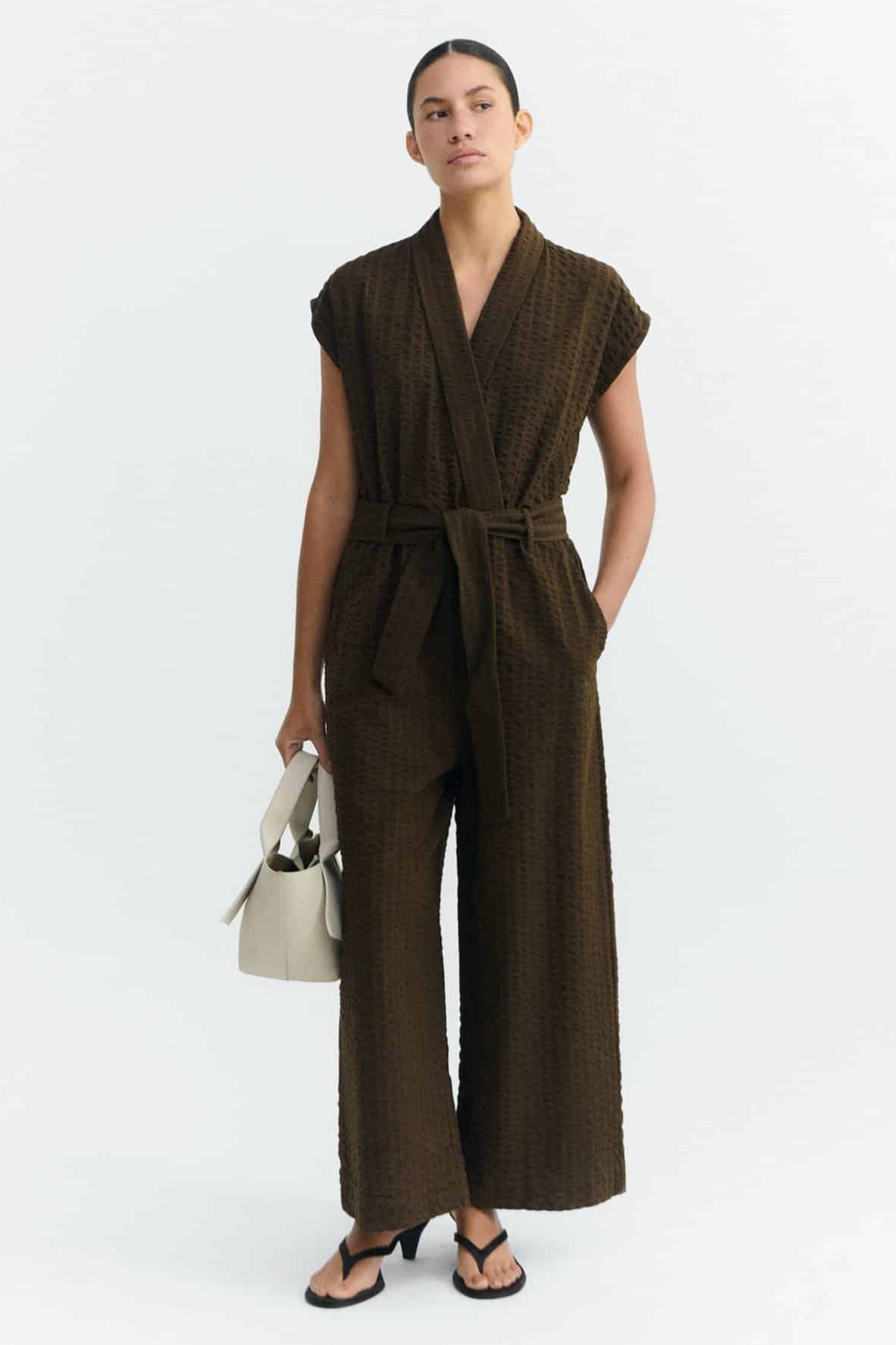 Thinking mu Damen vegan Jumpsuit Seersucker Malawi Braun
