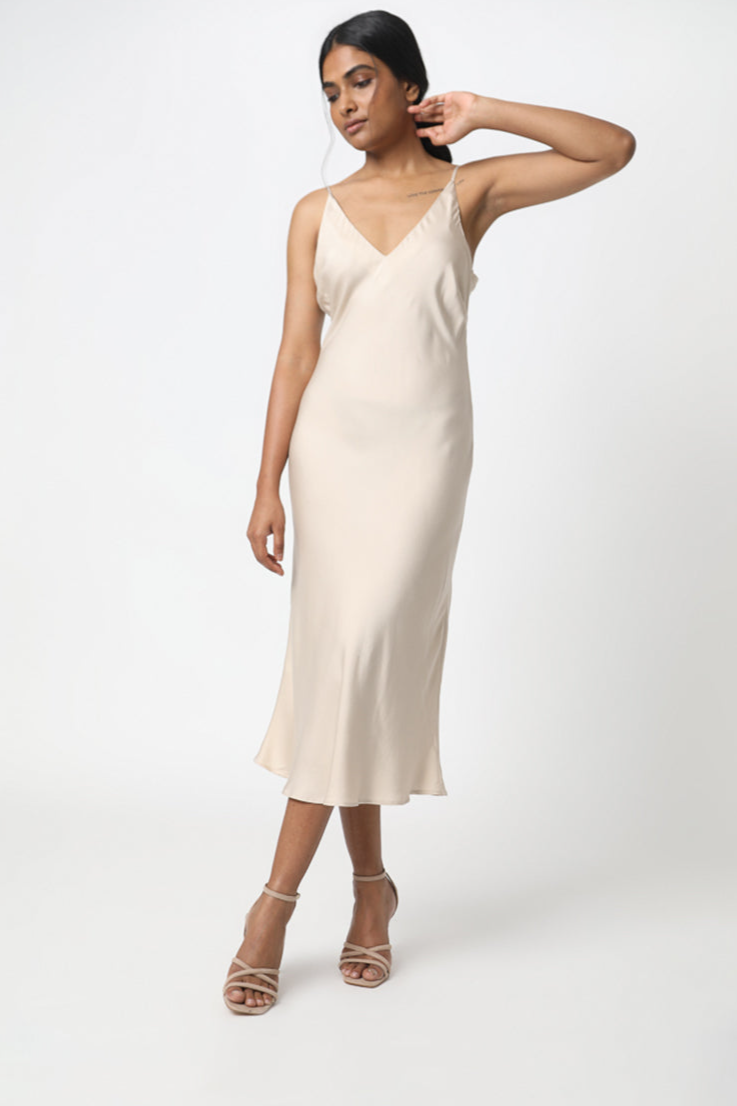 Image of Neu Nomads dames vegan Jurk Met Schuine Rand, Champagnekleurig