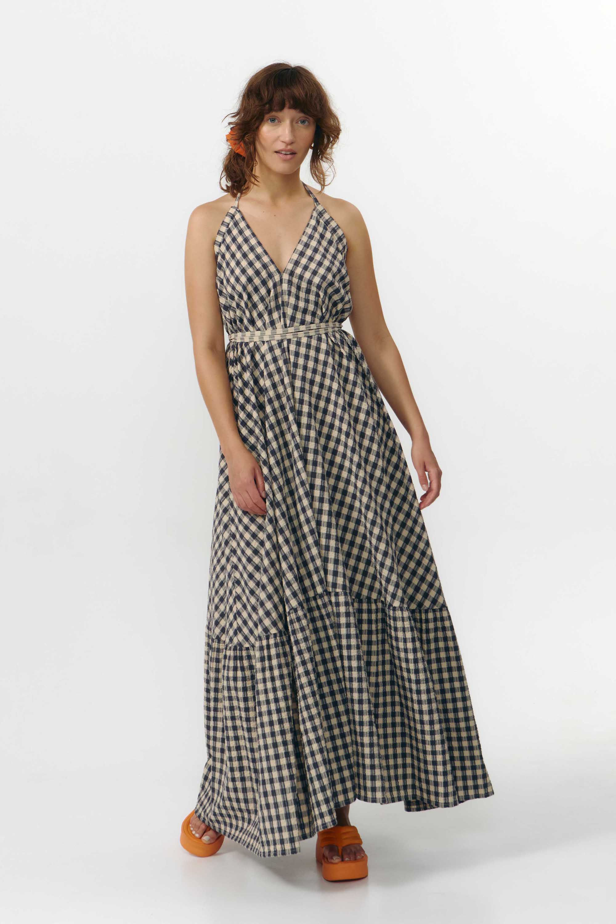 Image of SUITE13LAB dames vegan Jurk Mp Long Geruit Grijs