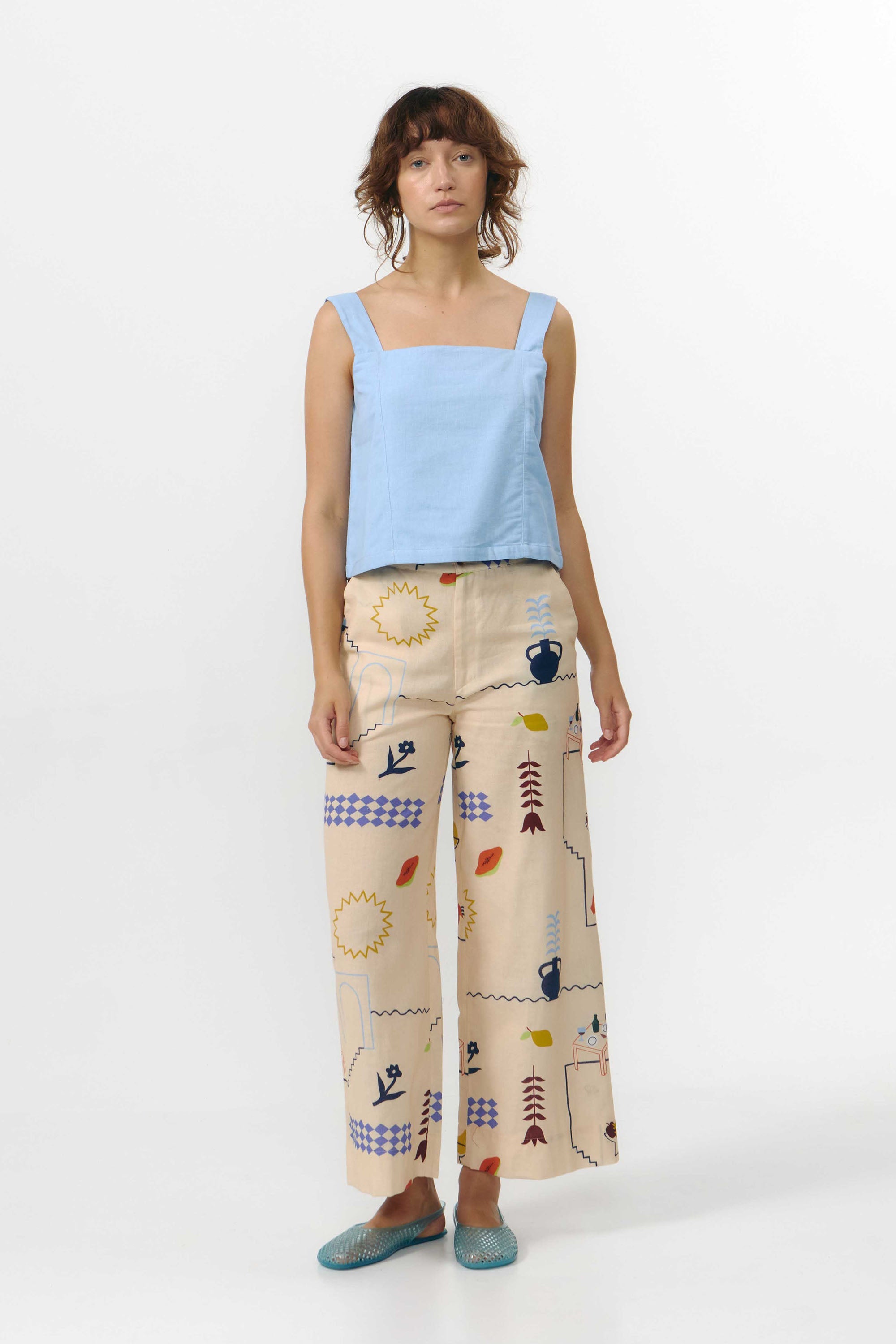 SUITE13LAB womens vegan Pants Ulla Print Holiday Beige