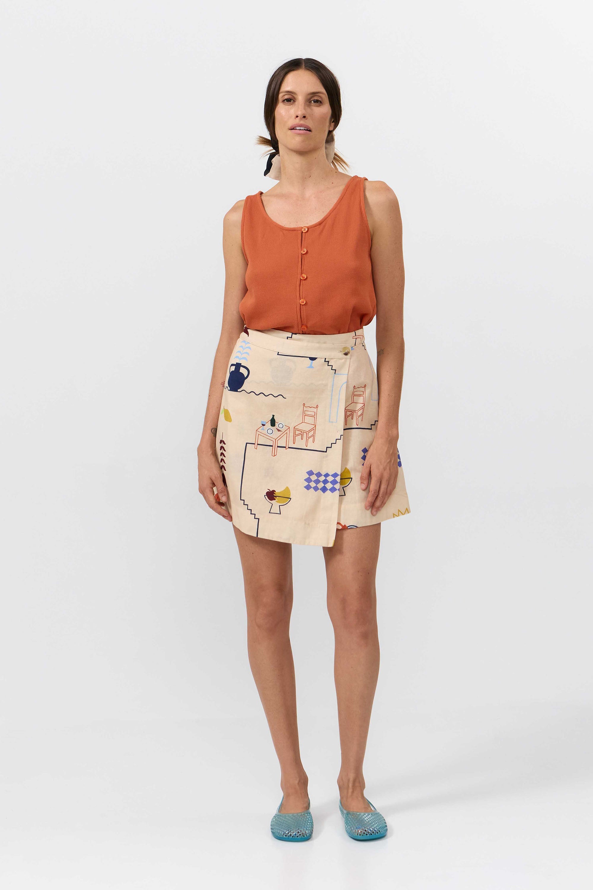 SUITE13LAB womens vegan Skirt Polo Print Holiday Beige
