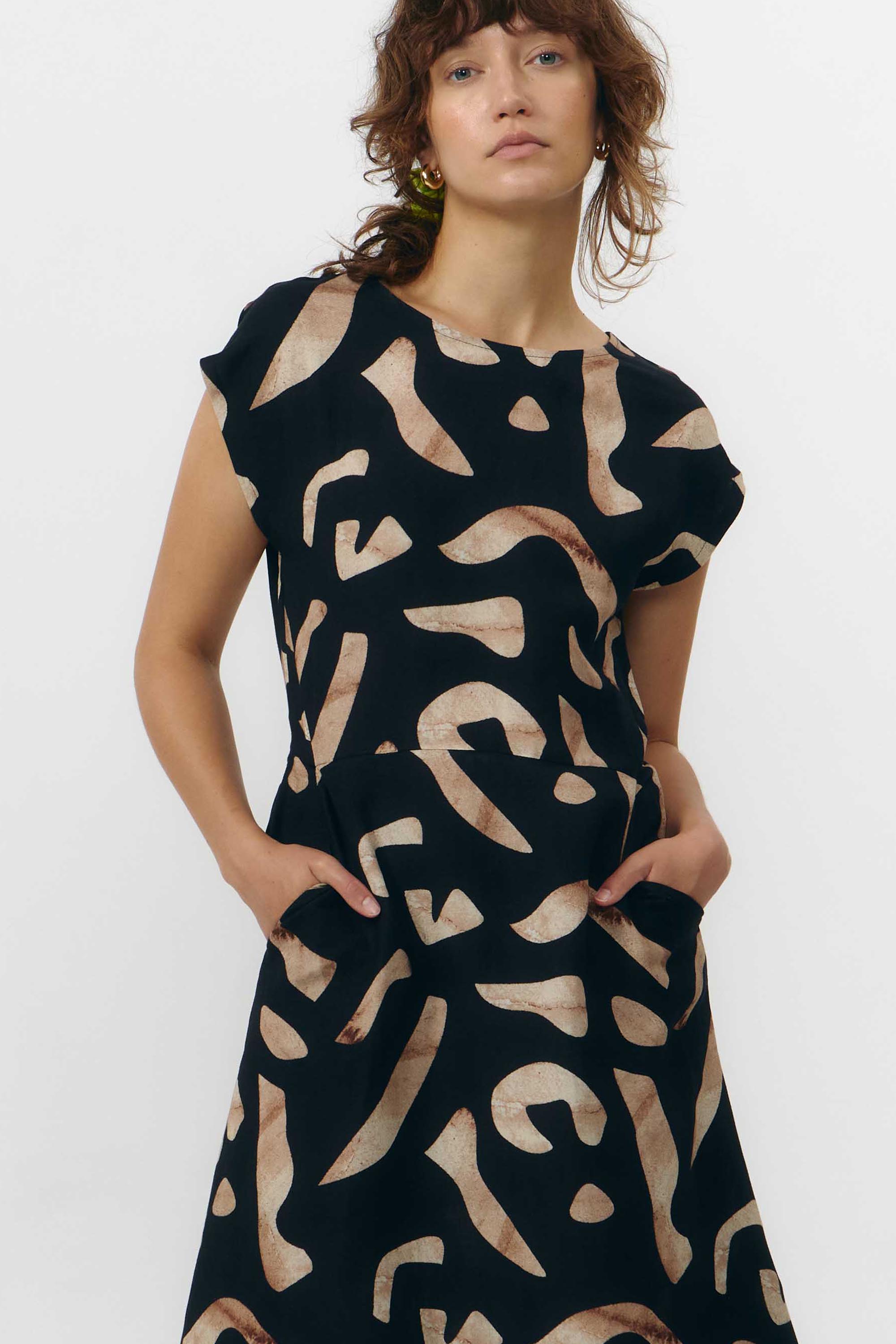 SUITE13LAB womens vegan Dress Tinto Print Stones Black