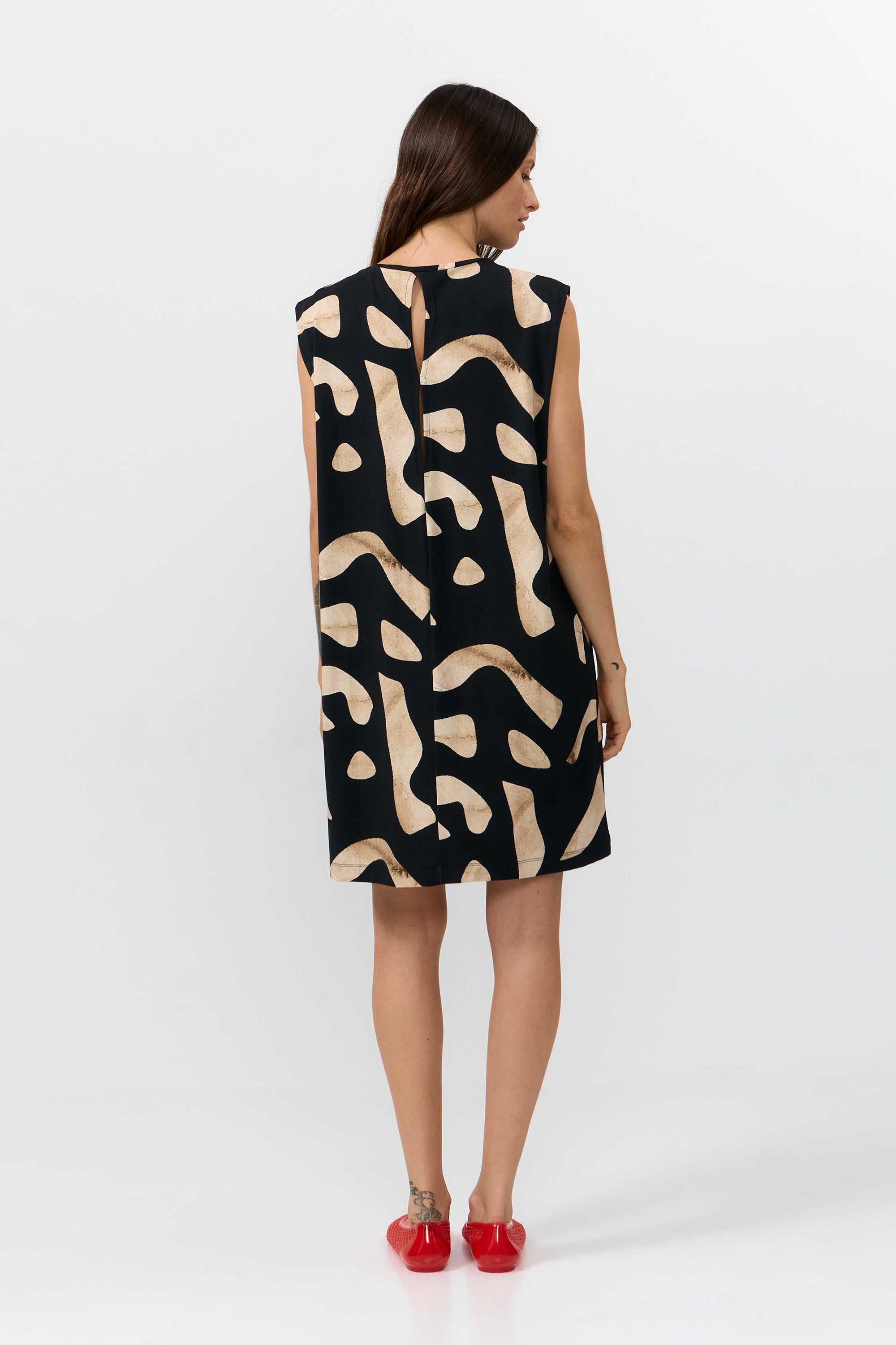 SUITE13LAB womens vegan Dress Shire Print Stones Black