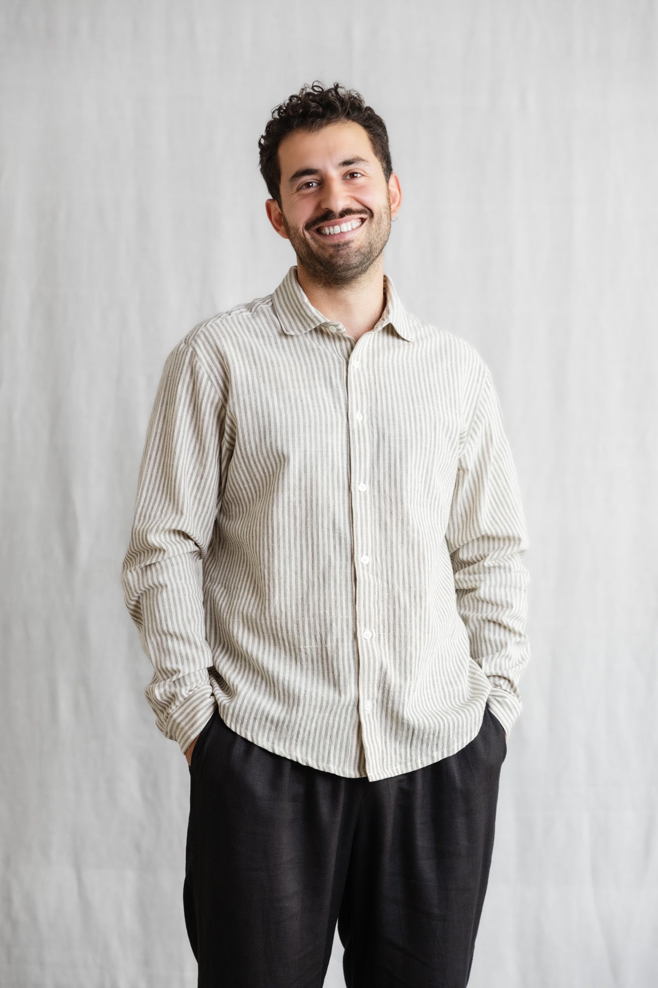 Image of Jyoti Fair Works mannen vegan Hemat Overhemd Grijs/Wit