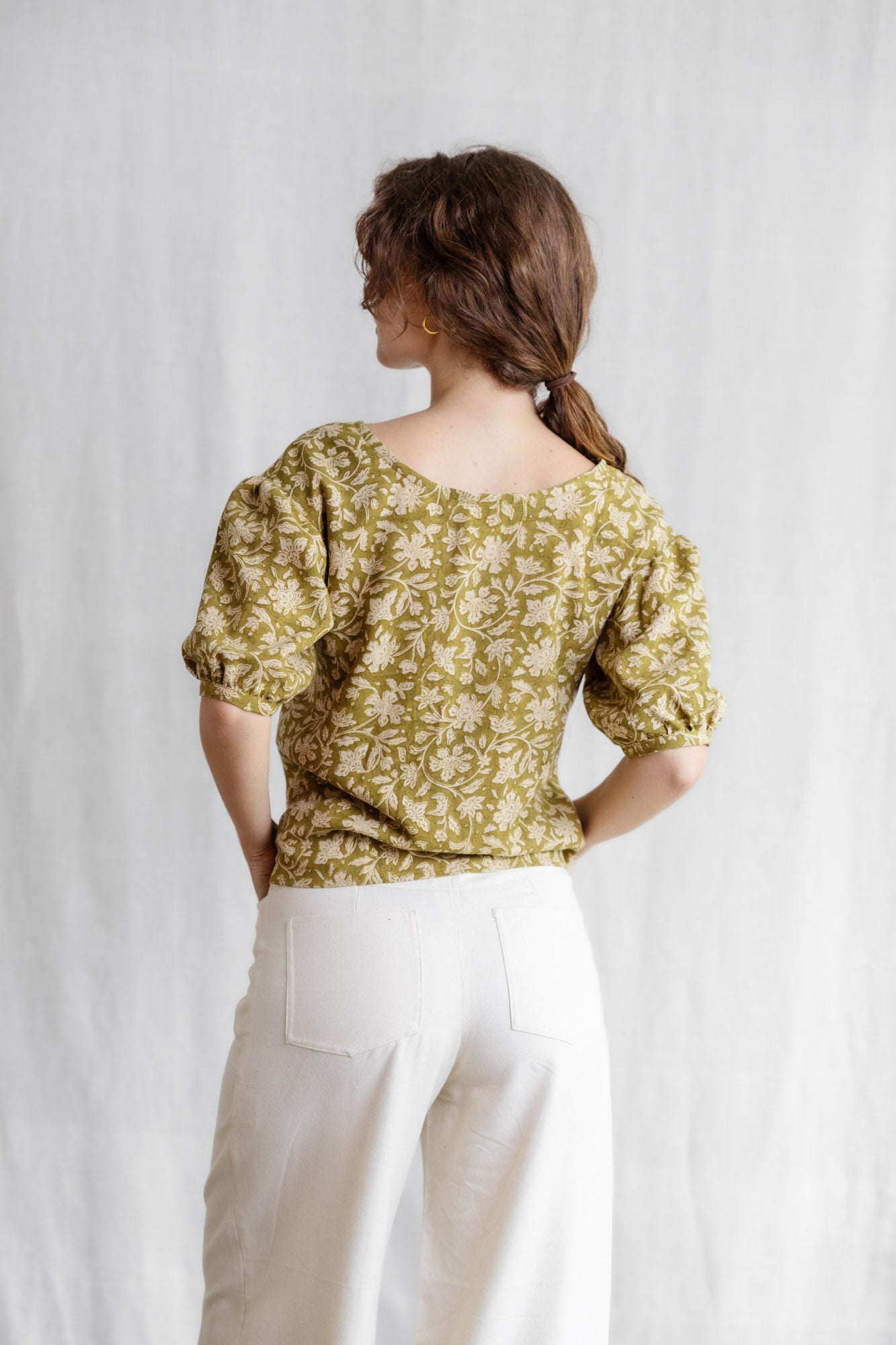 Jyoti Fair Works womens vegan Blouse Kalira Blockprint Green