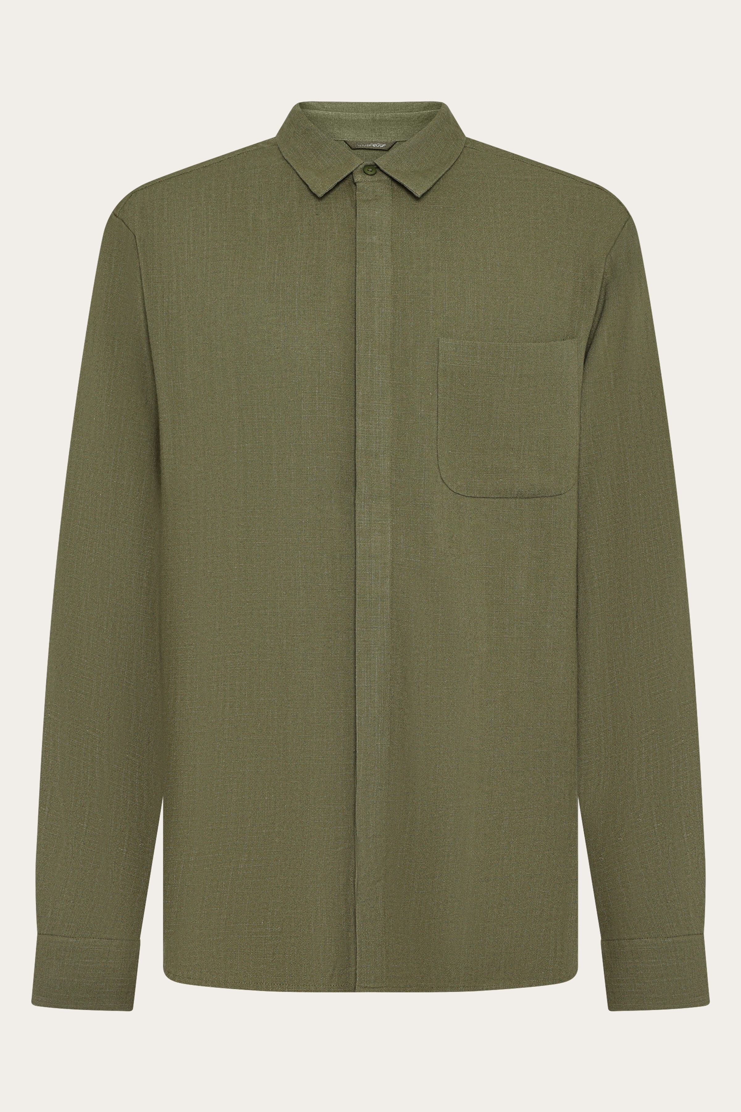 Image of KnowledgeCotton Apparel mannen vegan Overhemd Van Linnenmix In Gebrande Olijfgroen