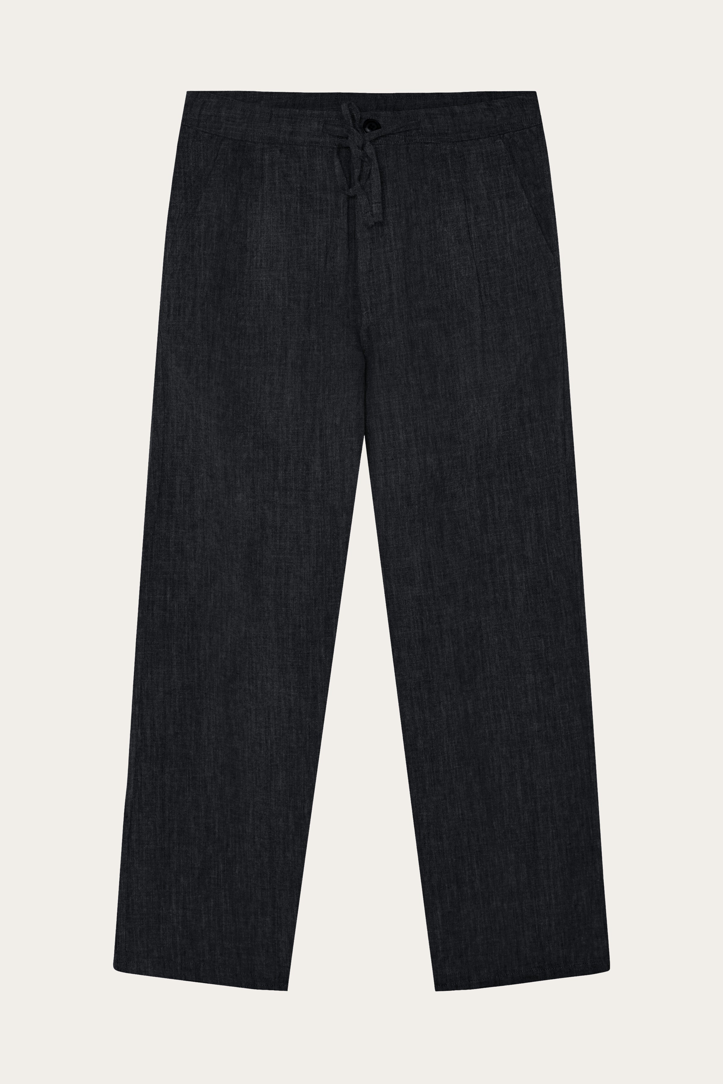 Image of KnowledgeCotton Apparel mannen vegan Broek Fig Loose Linen Mix Black Jet