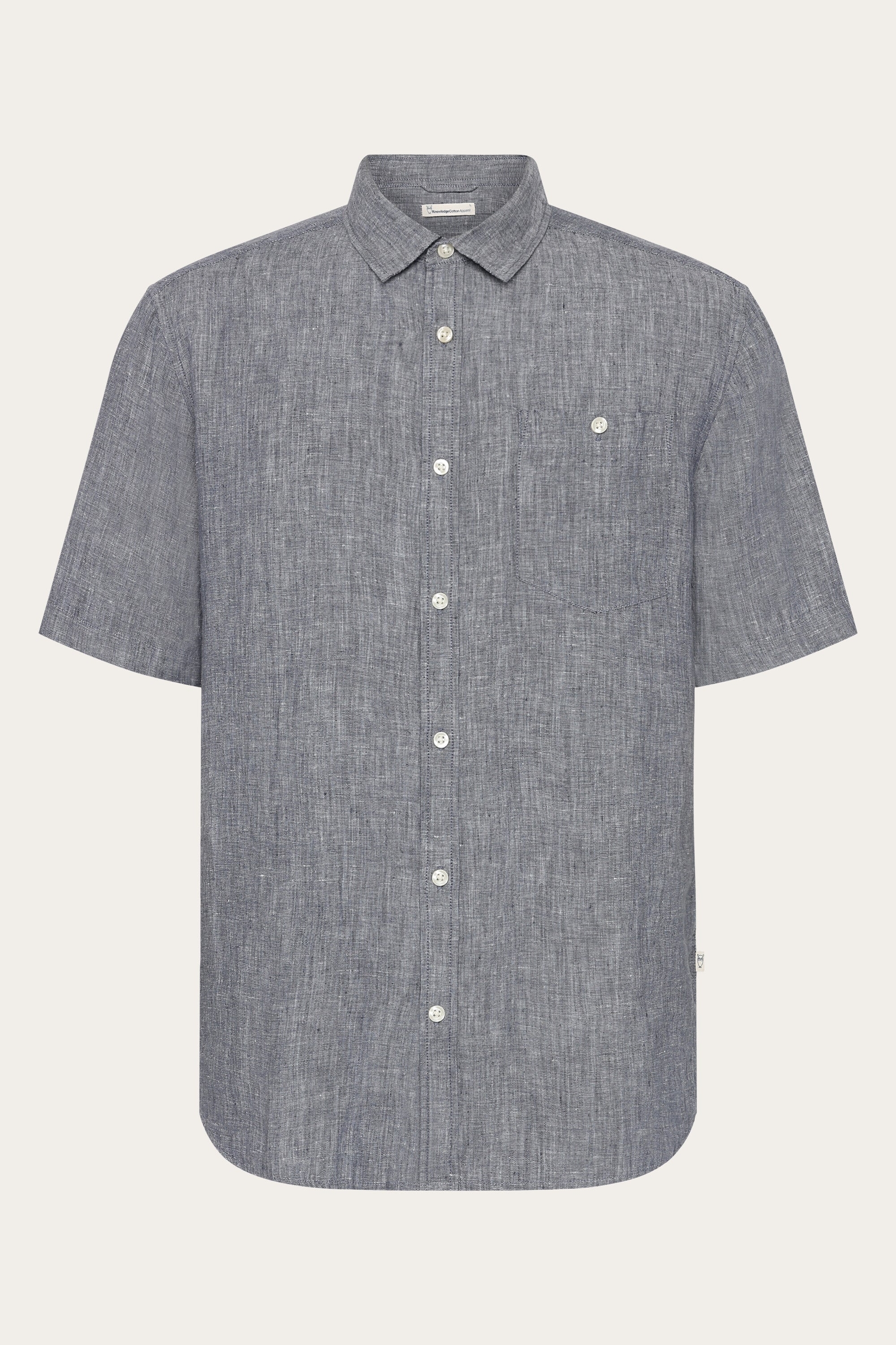 Image of KnowledgeCotton Apparel mannen vegan Shirt Met Korte Mouwen, Op Maat Gemaakt, Model Vintage Indigo