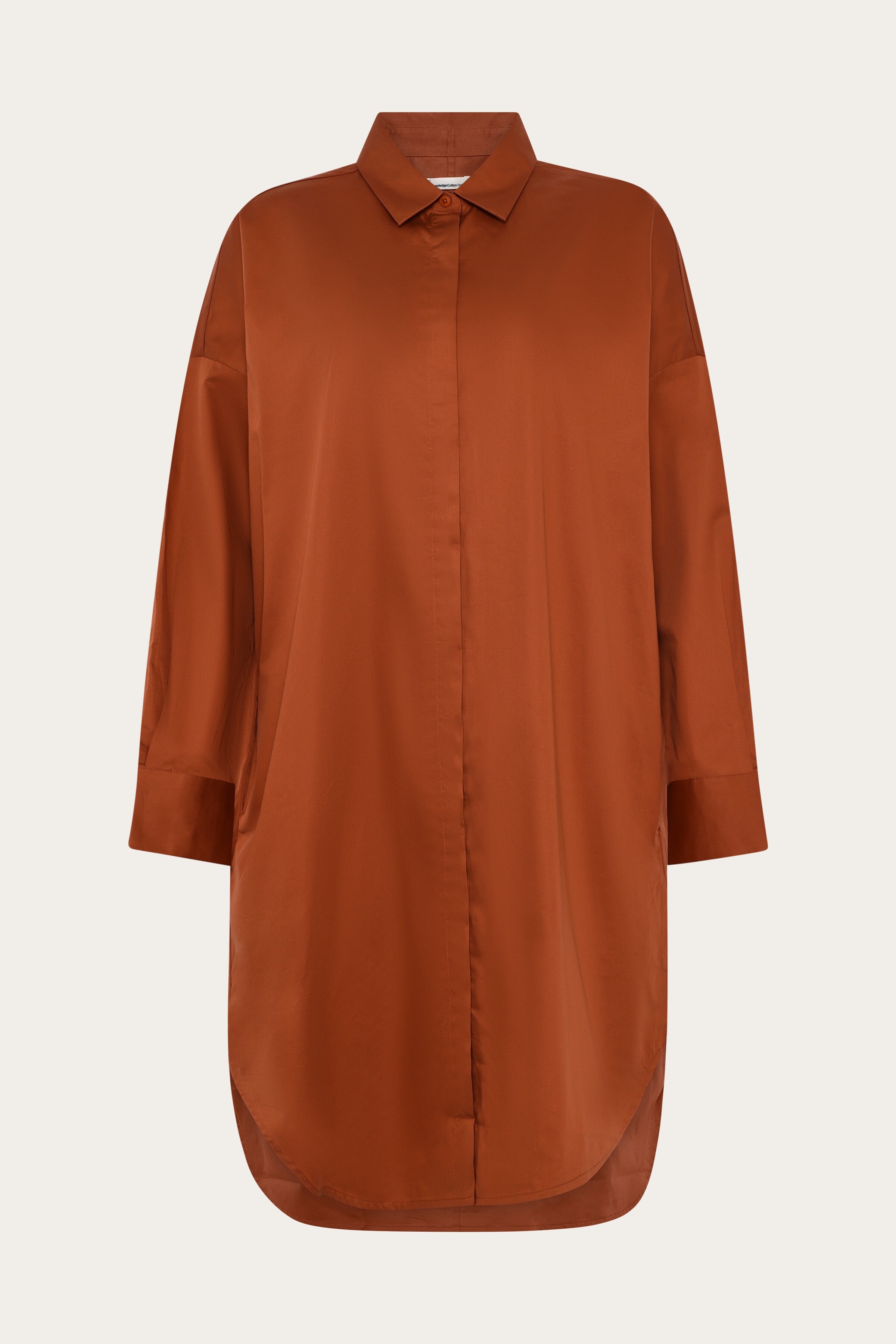 Image of KnowledgeCotton Apparel dames vegan Overhemdjurk Van Satijn In Gebrande Baksteenkleur