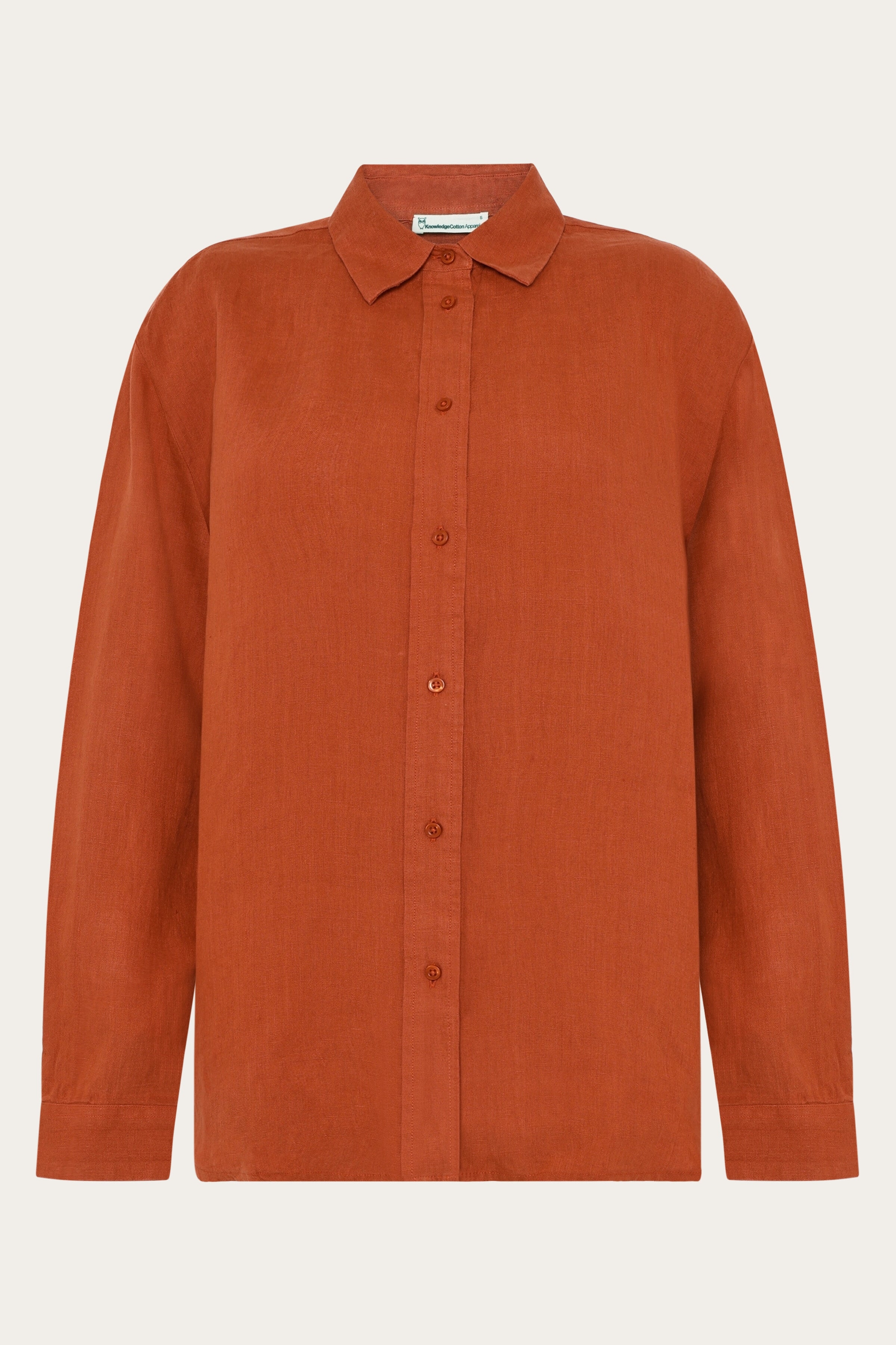 Image of KnowledgeCotton Apparel dames vegan Overhemd Losvallend Linnen, Gebrande Baksteen.