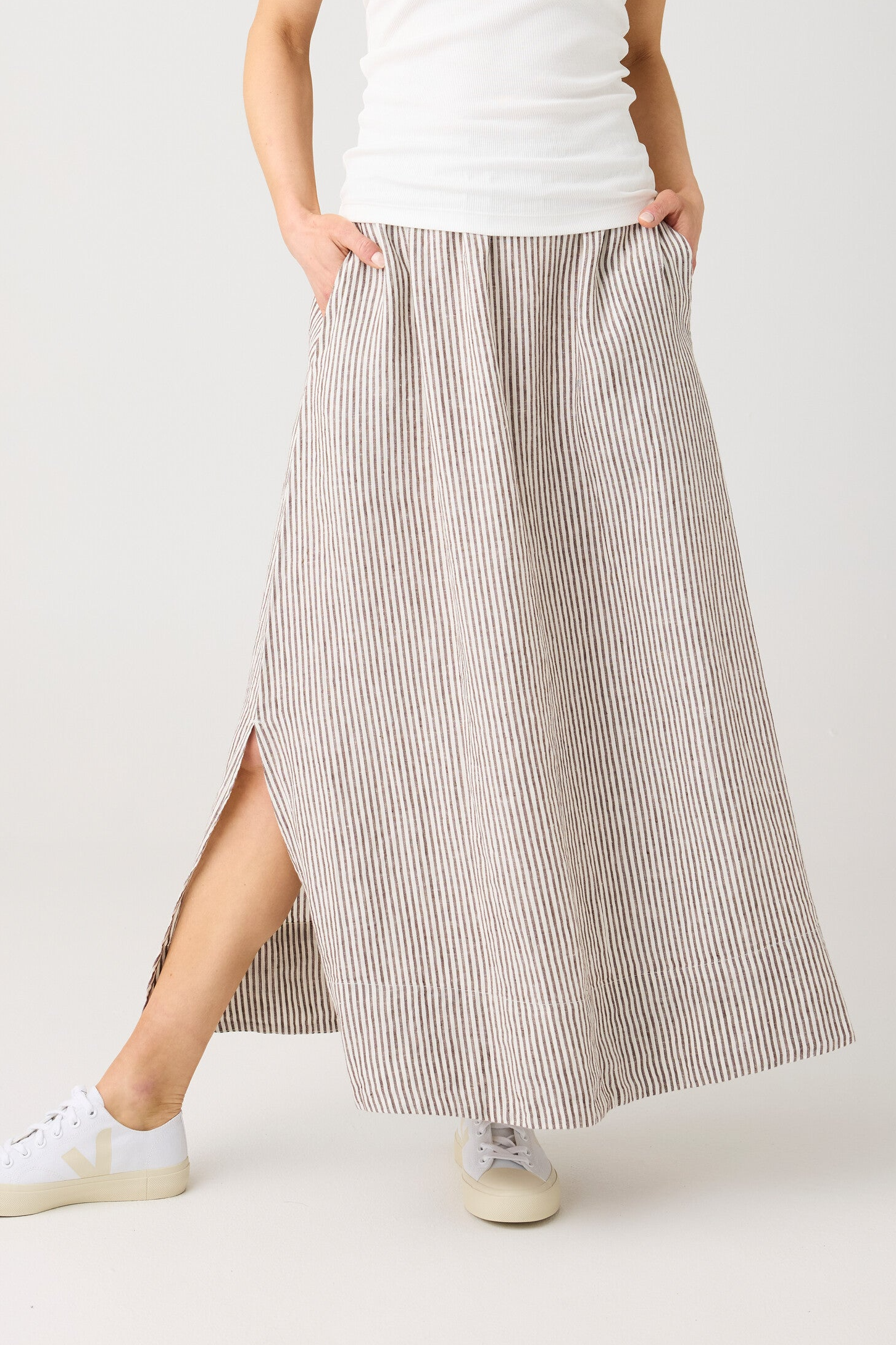 Image of KnowledgeCotton Apparel dames vegan Rok Van Linnen Met Strepen In Donkerbruin