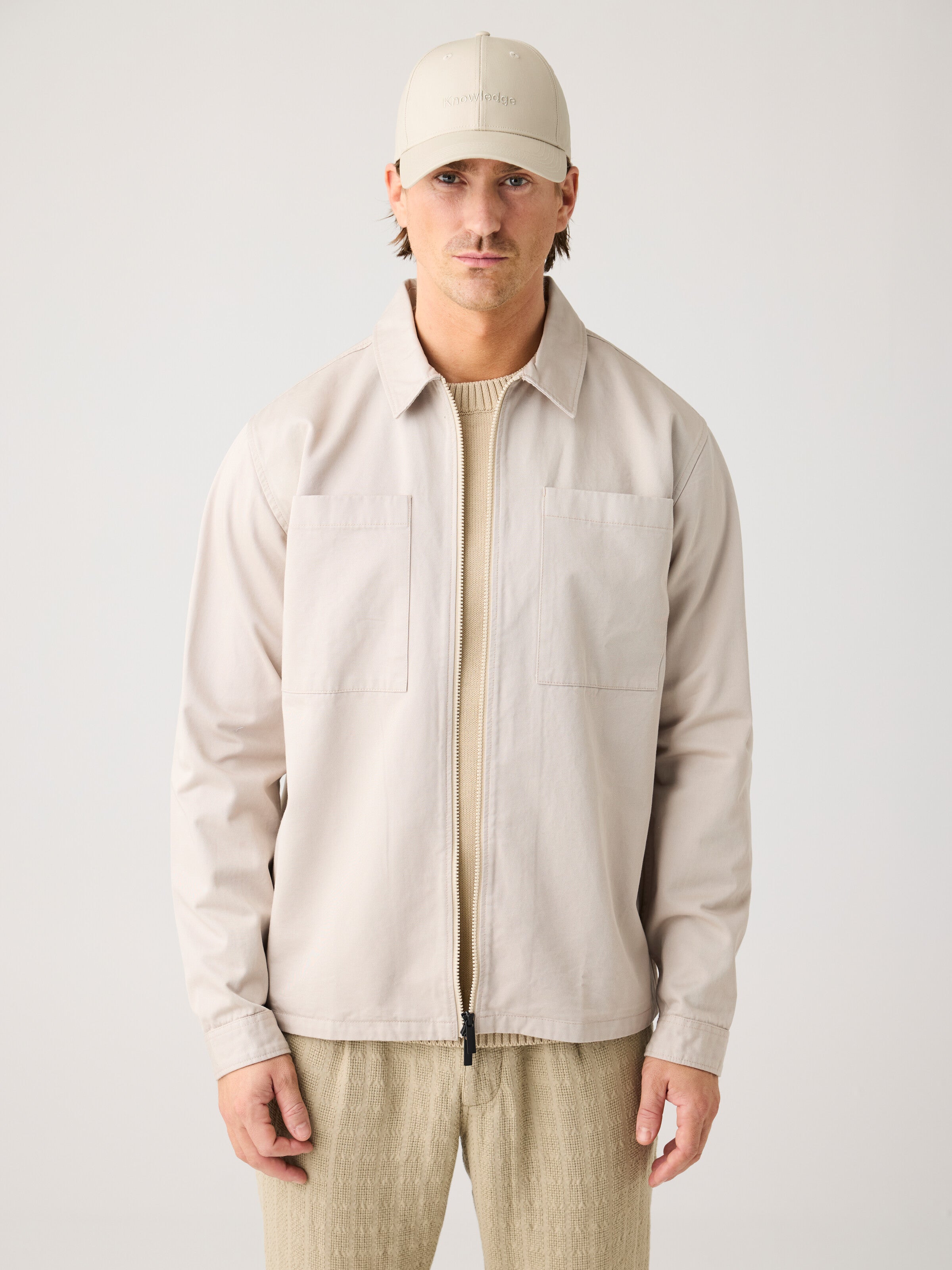 KnowledgeCotton Apparel Zip Overshirt Twill Light Feather Gray