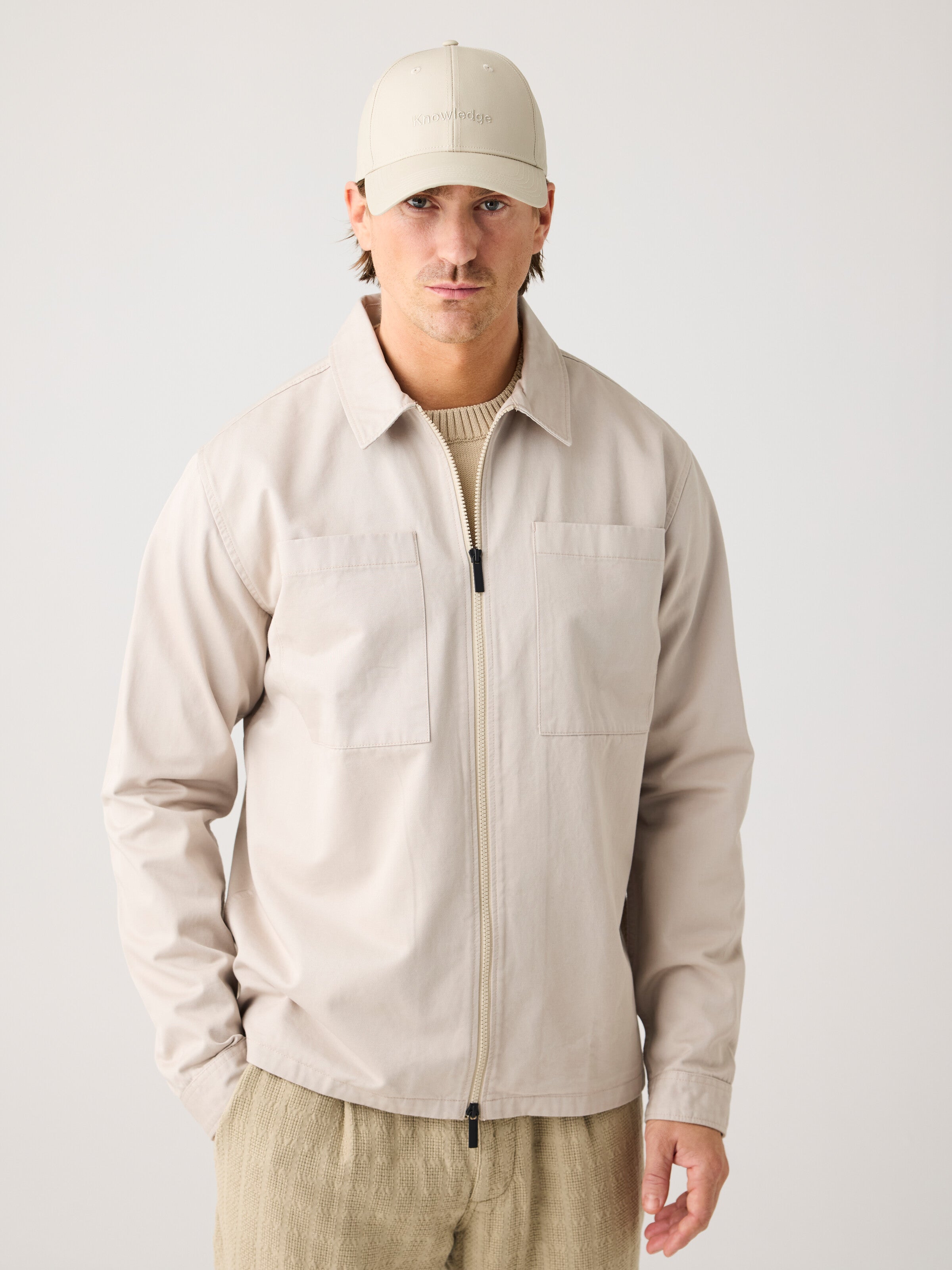 KnowledgeCotton Apparel Zip Overshirt Twill Light Feather Gray