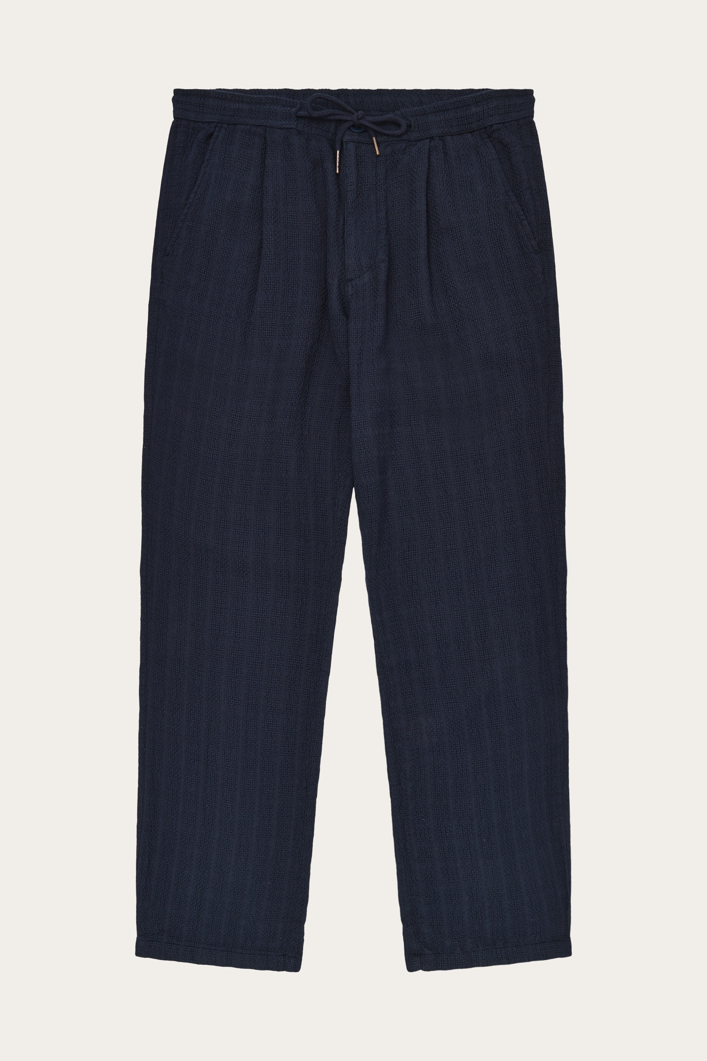 Image of KnowledgeCotton Apparel mannen vegan Broek Fig Loose Structure Night Sky Navy